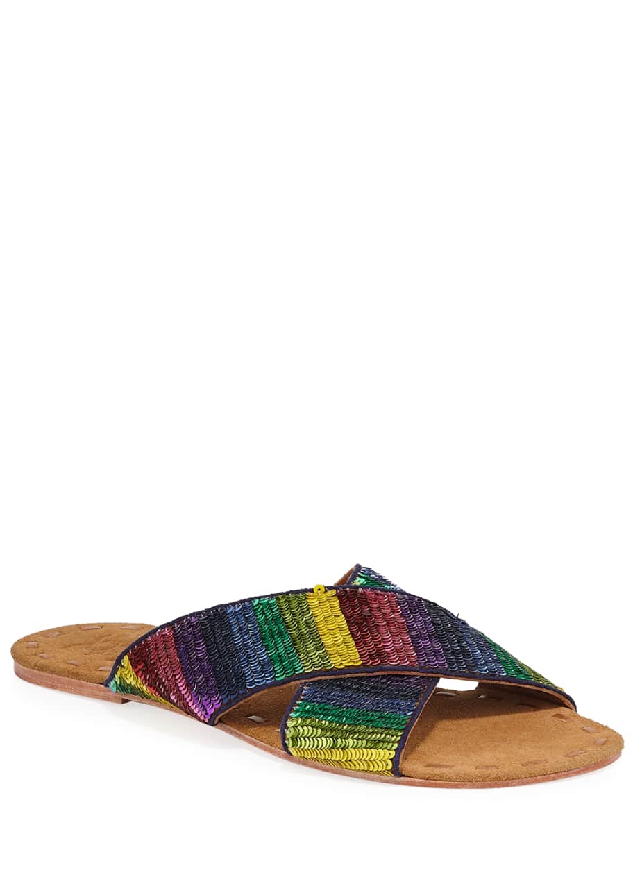 Image 1 of 1: Nilu Sequined Leather Slide Sandals