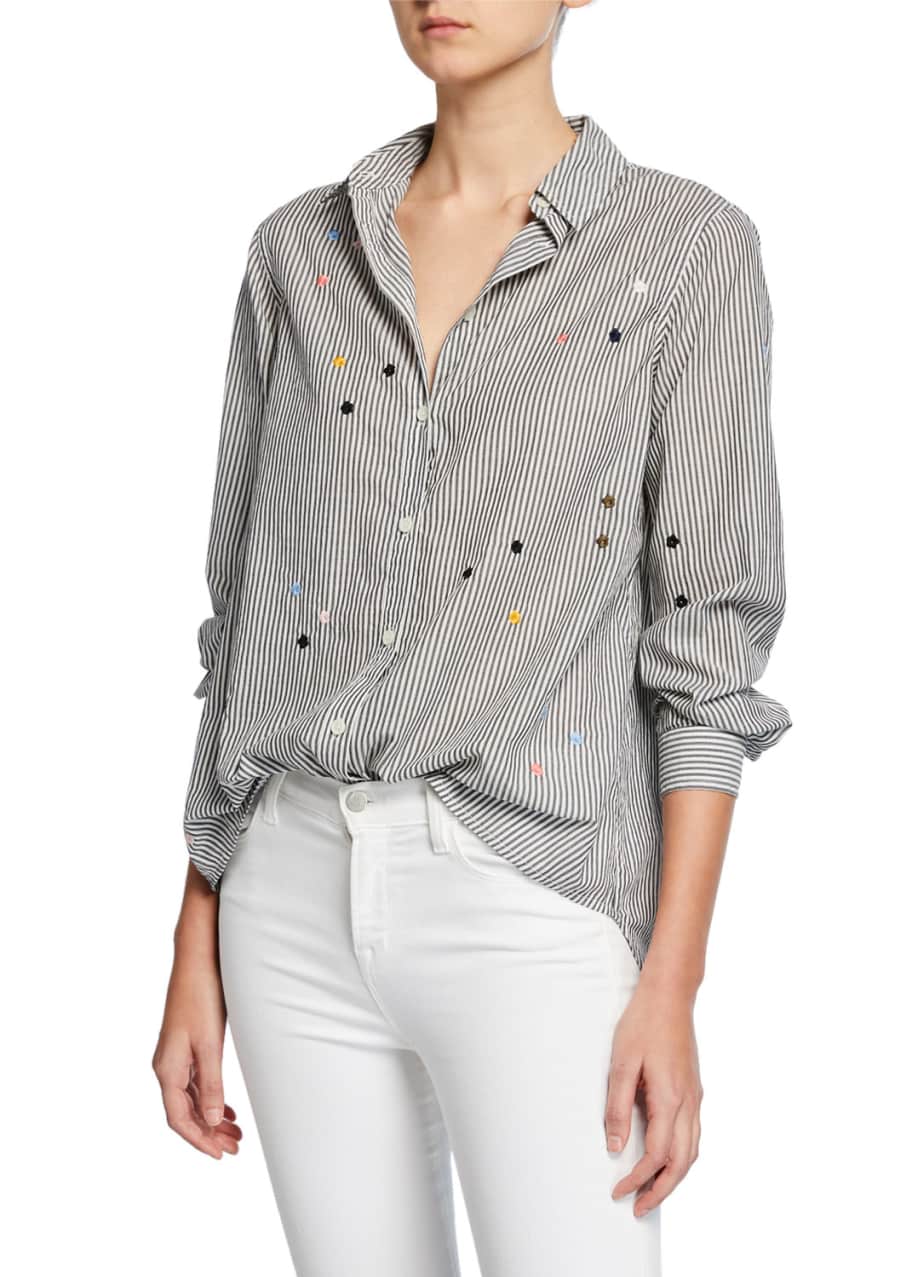 The Great The Oversized Swing Oxford Embroidered Top - Bergdorf Goodman