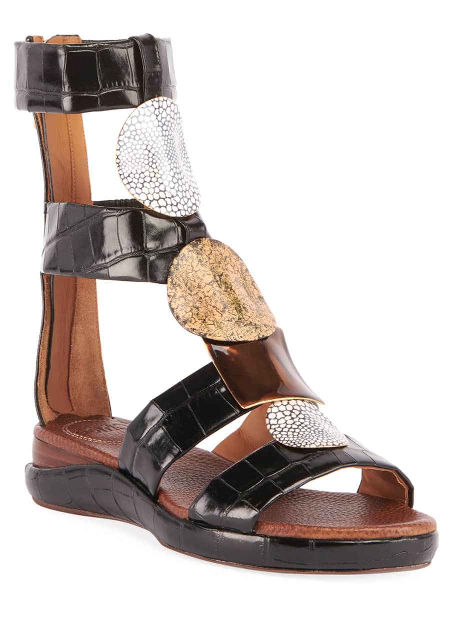 Chloe Wanda Flat Crocodile Embossed Gladiator Sandals Bergdorf