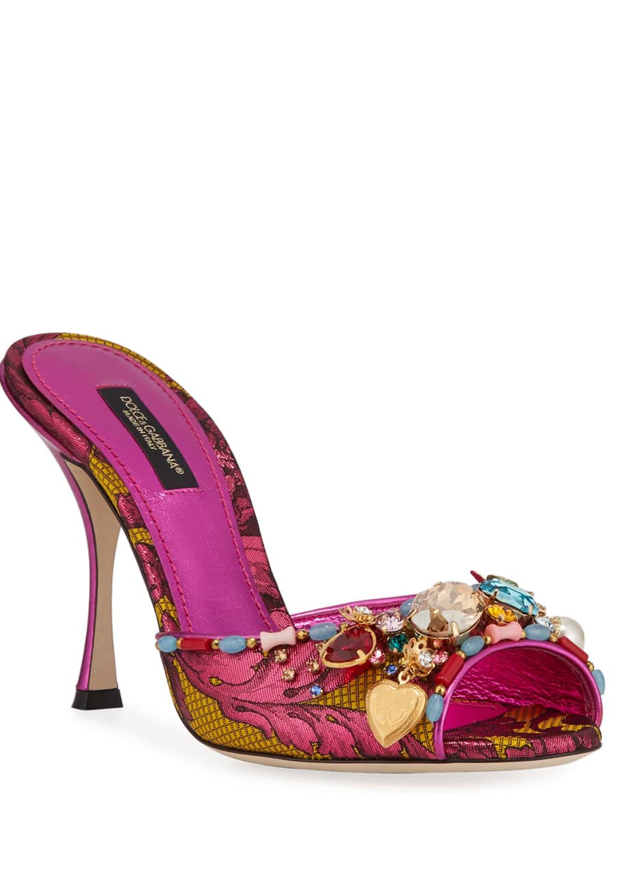 Dolce&Gabbana Jeweled Brocade Mule Sandals - Bergdorf Goodman