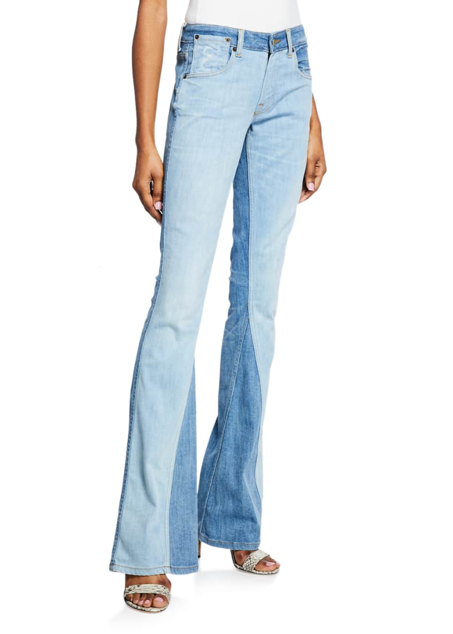 Tre by Natalie Ratabesi Two-Tone Low-Rise Flared Jeans - Bergdorf Goodman