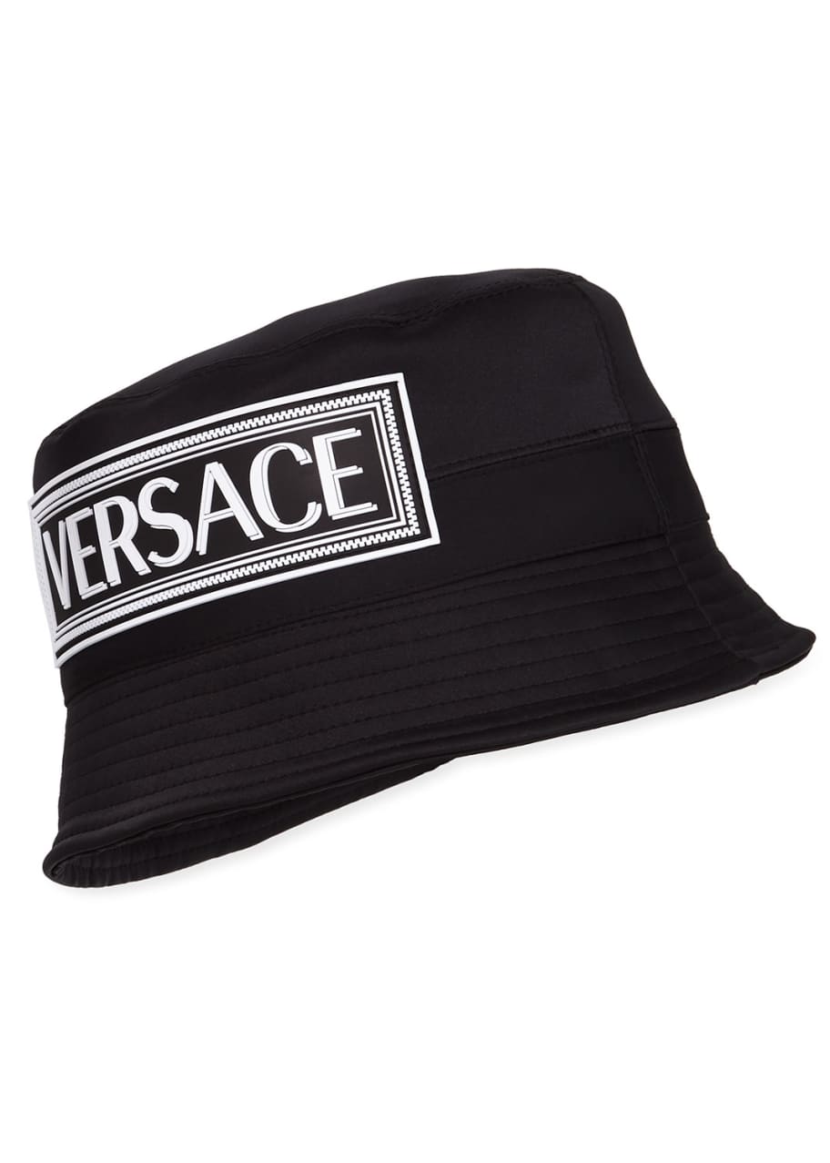 Versace Collection Satin Bucket Hat w/ Rubber Logo Patch Bergdorf Goodman