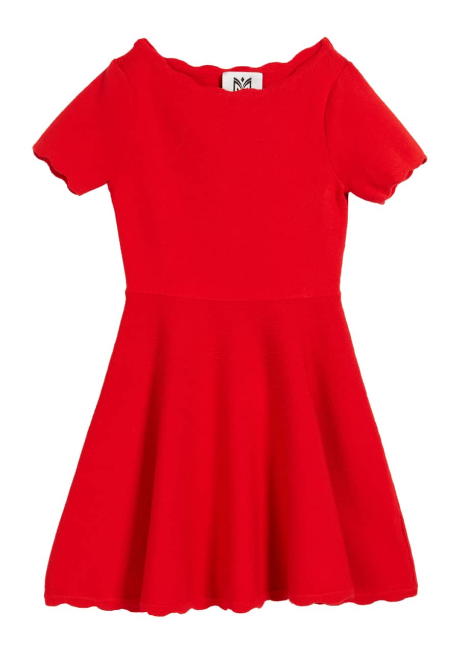 Milly Minis Scalloped Knit Short-Sleeve Flare Dress, Size 4-6 ...