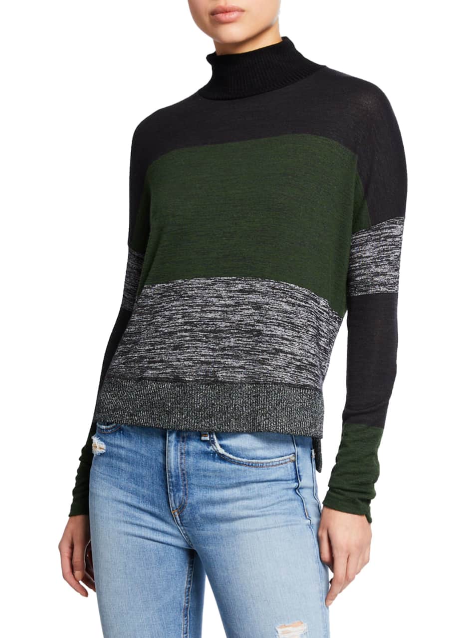 Bowery Striped High Low Turtleneck Sweater