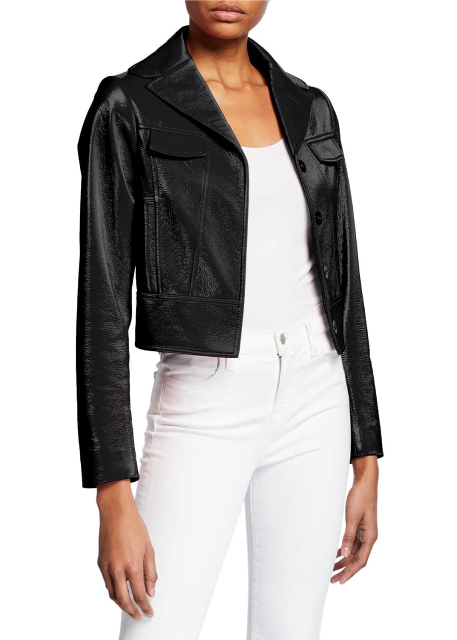 Elie Tahari Gigi Faux Leather Button-Front Cropped Moto Jacket ...