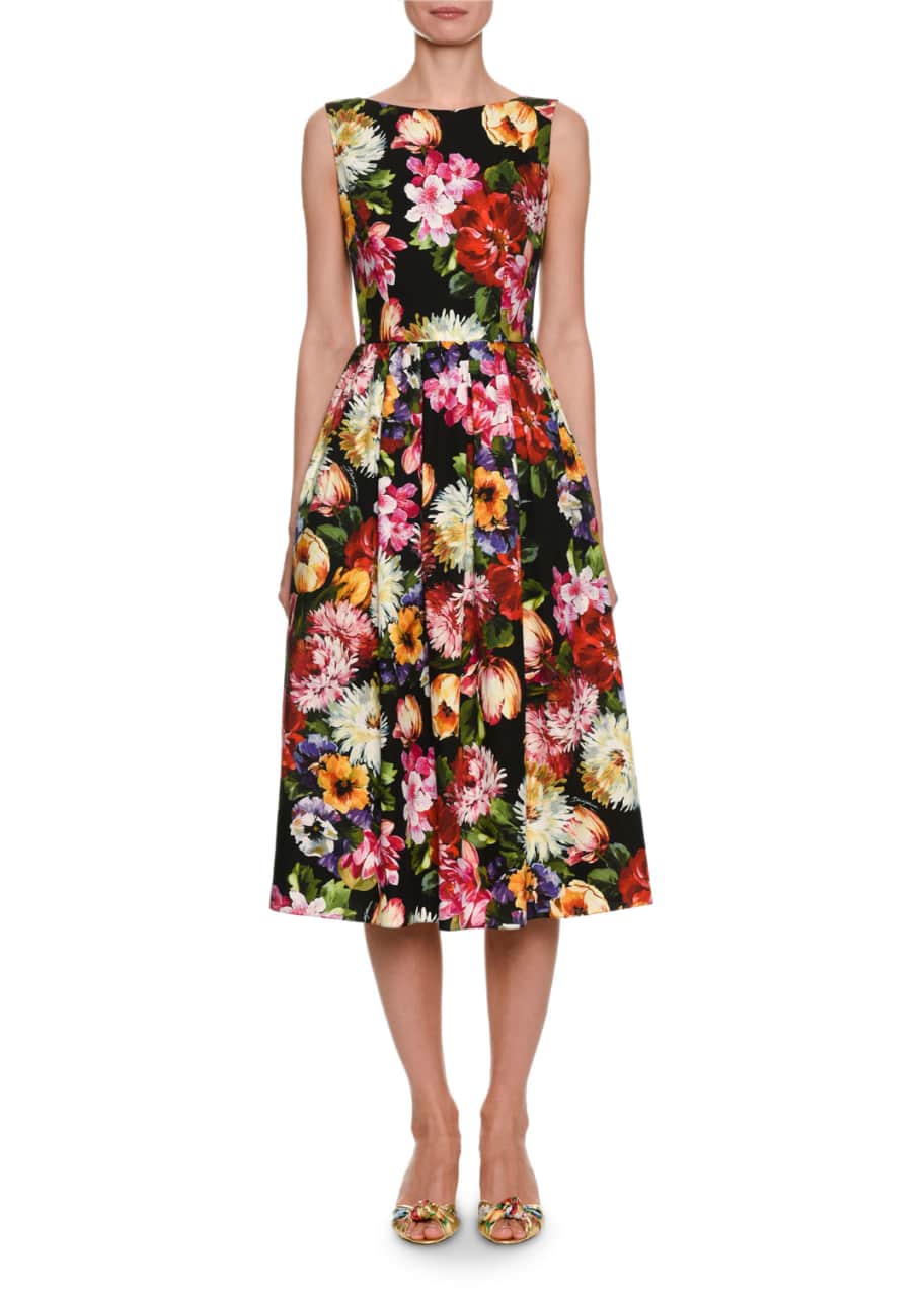 Dolce&Gabbana Floral-Print Sleeveless Cotton Midi Dress - Bergdorf Goodman