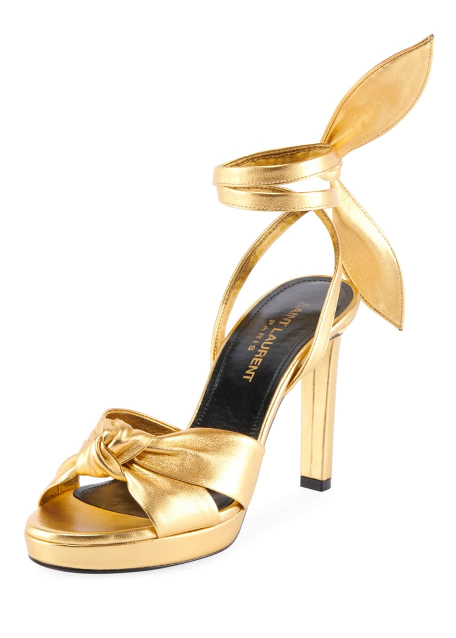 Saint Laurent Hall Metallic Bow Sandals - Bergdorf Goodman