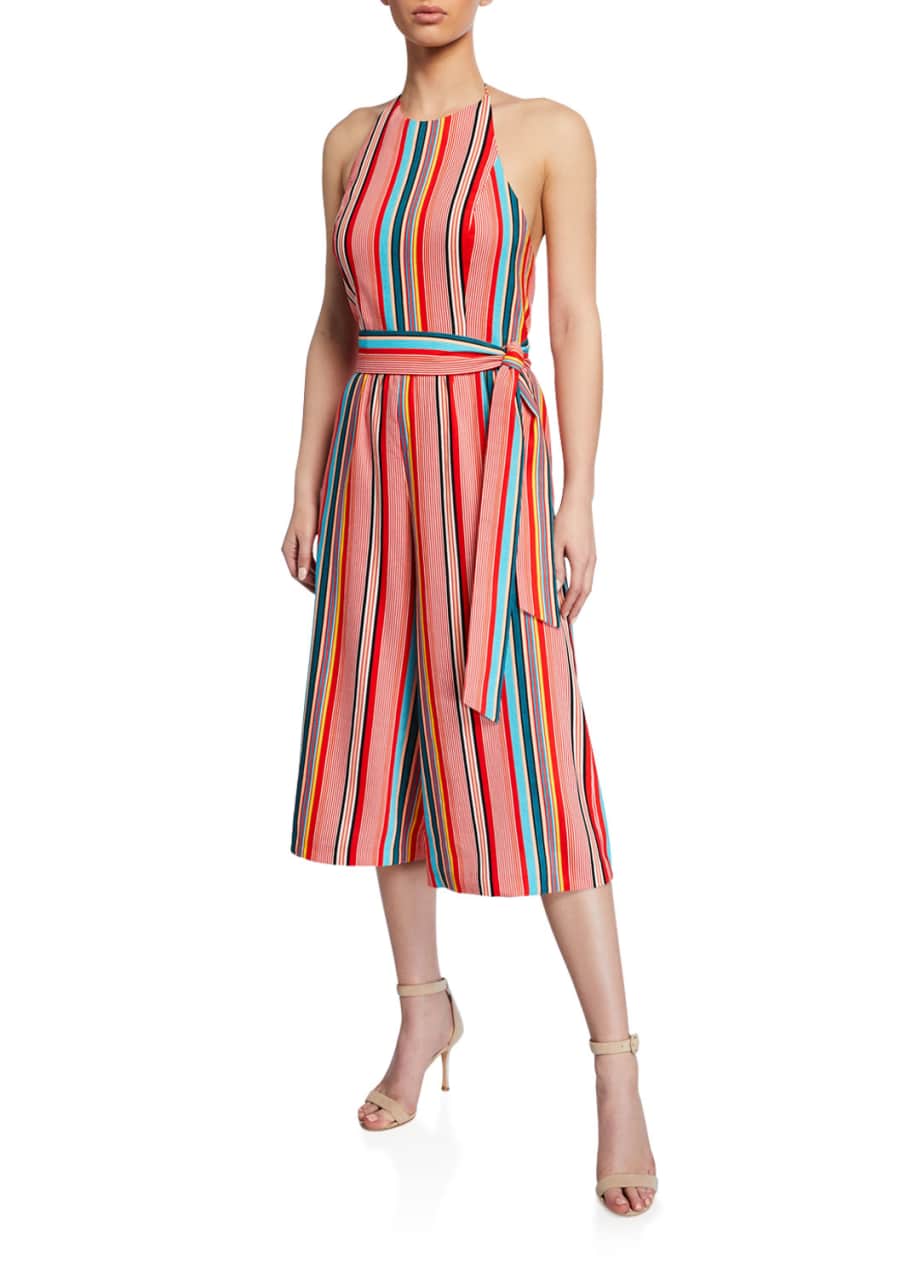 Alice + Olivia Lucie Striped Cropped Wide-Leg Halter Jumpsuit ...