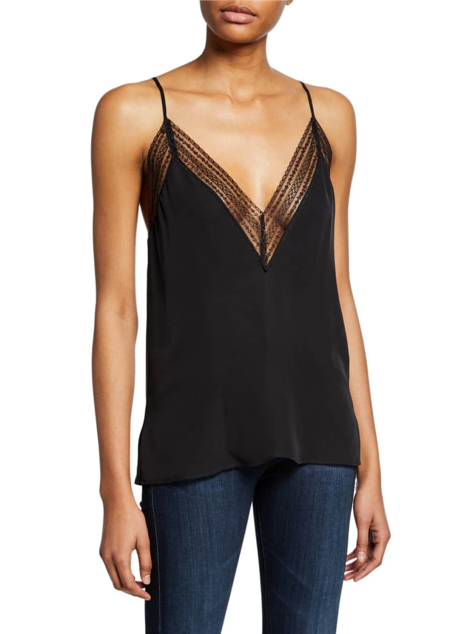 Cami NYC The Chantry Silk Cami with Lace Trim - Bergdorf Goodman