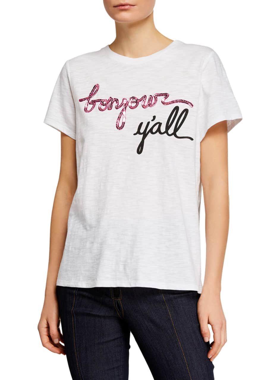 cinq a sept Bonjour Y'all Sequined Cotton Tee - Bergdorf Goodman
