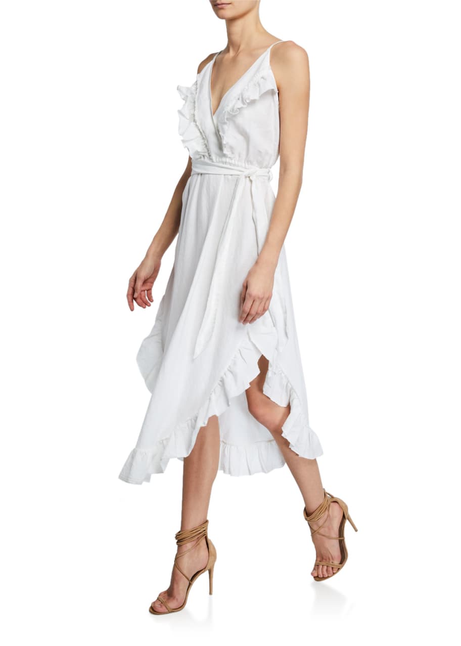 Iro Lemon V-Neck Ruffle Linen Dress w/ Belt - Bergdorf Goodman