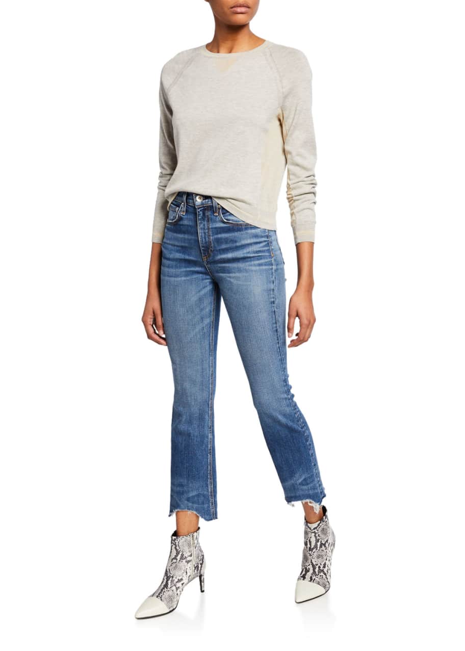 Image 1 of 1: Nina High-Rise Ankle Flare Jeans w/ Chewed Hem