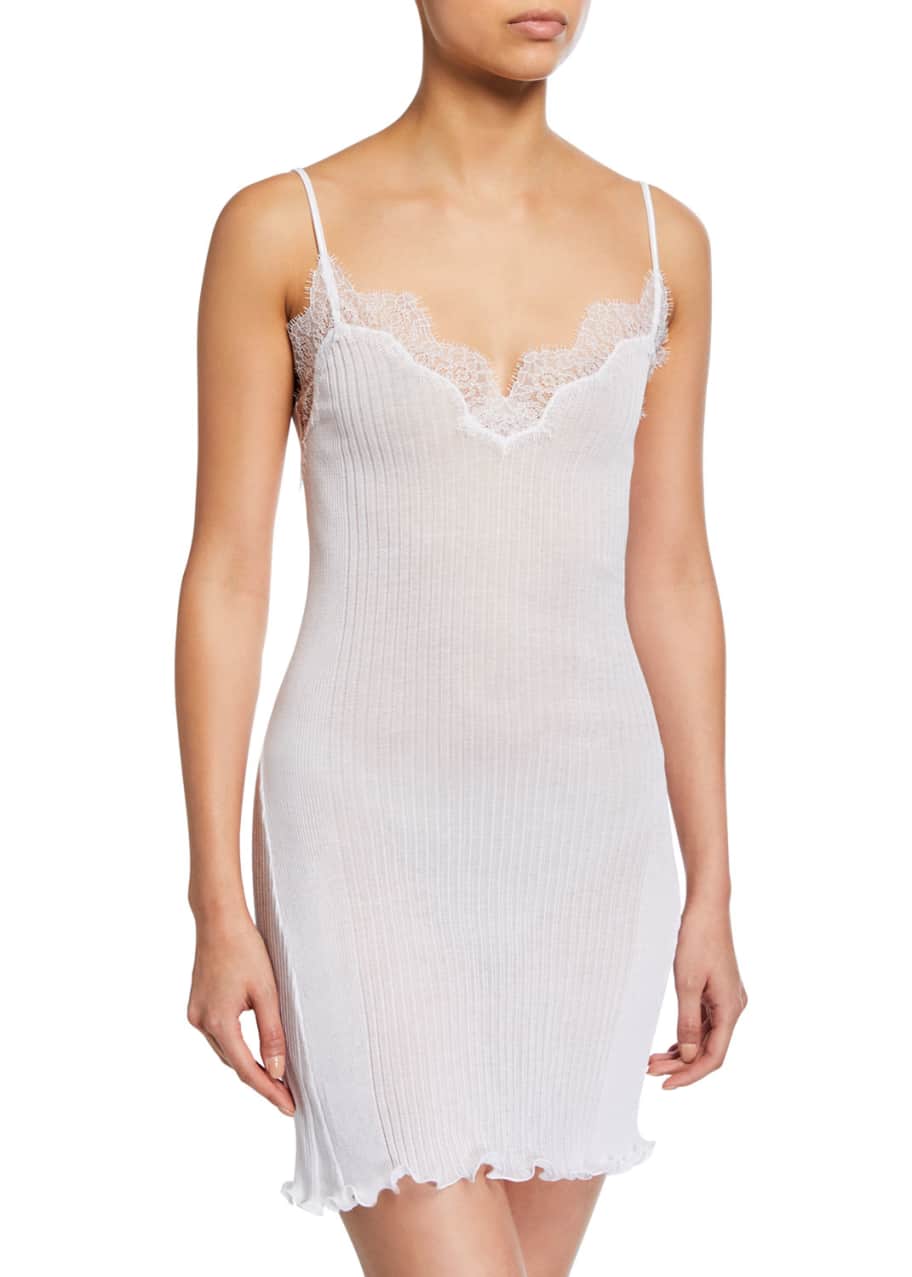 Zimmerli Ribbed Cotton Chemise with Lace Trim Bergdorf Goodman