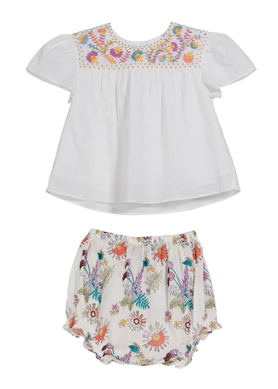 Image 1 of 1: Juniper Floral Embroidered Yoke Top w/ Bloomers, Size 3-24 Months