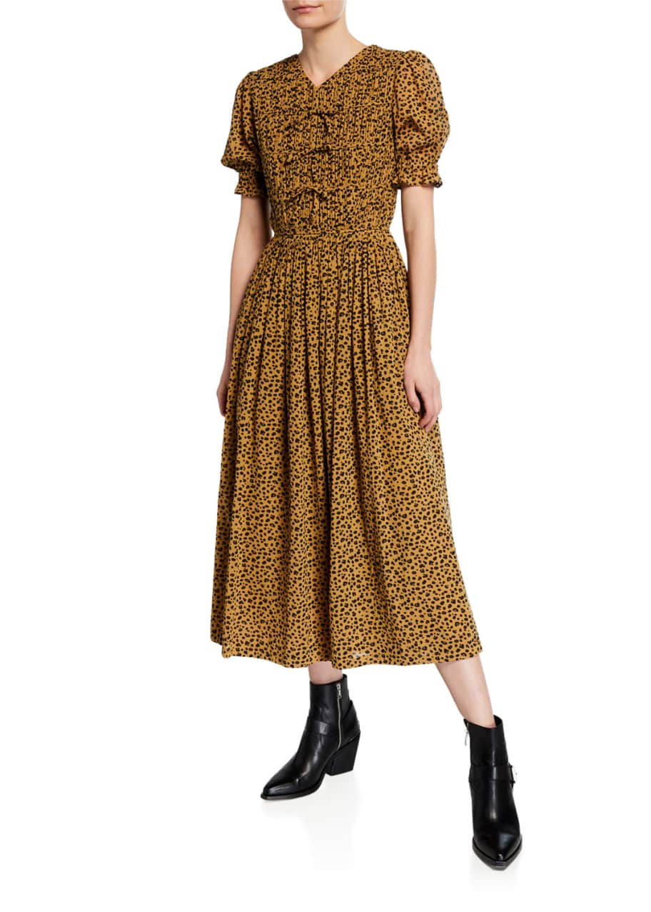 Image 1 of 1: Kristen Leopard-Print Short-Sleeve Midi Dress