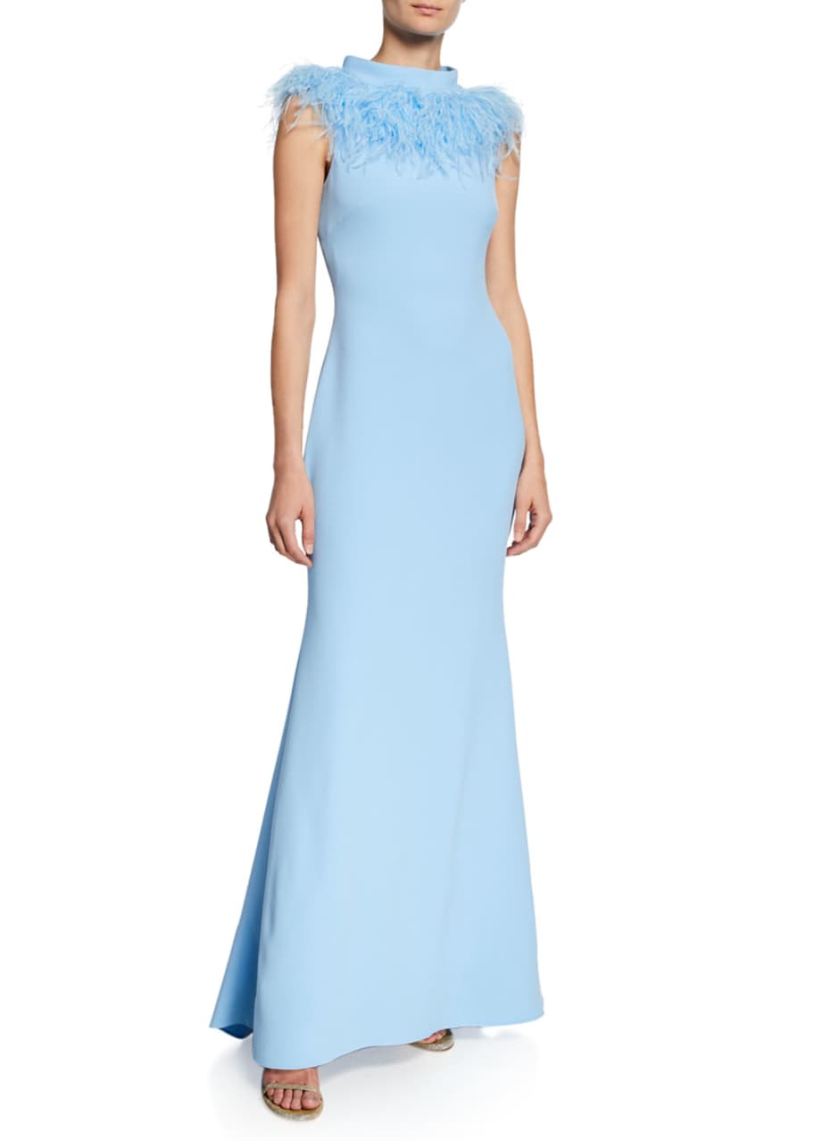 Badgley Mischka Collection Mock-Neck Sleeveless Feather Gown - Bergdorf ...