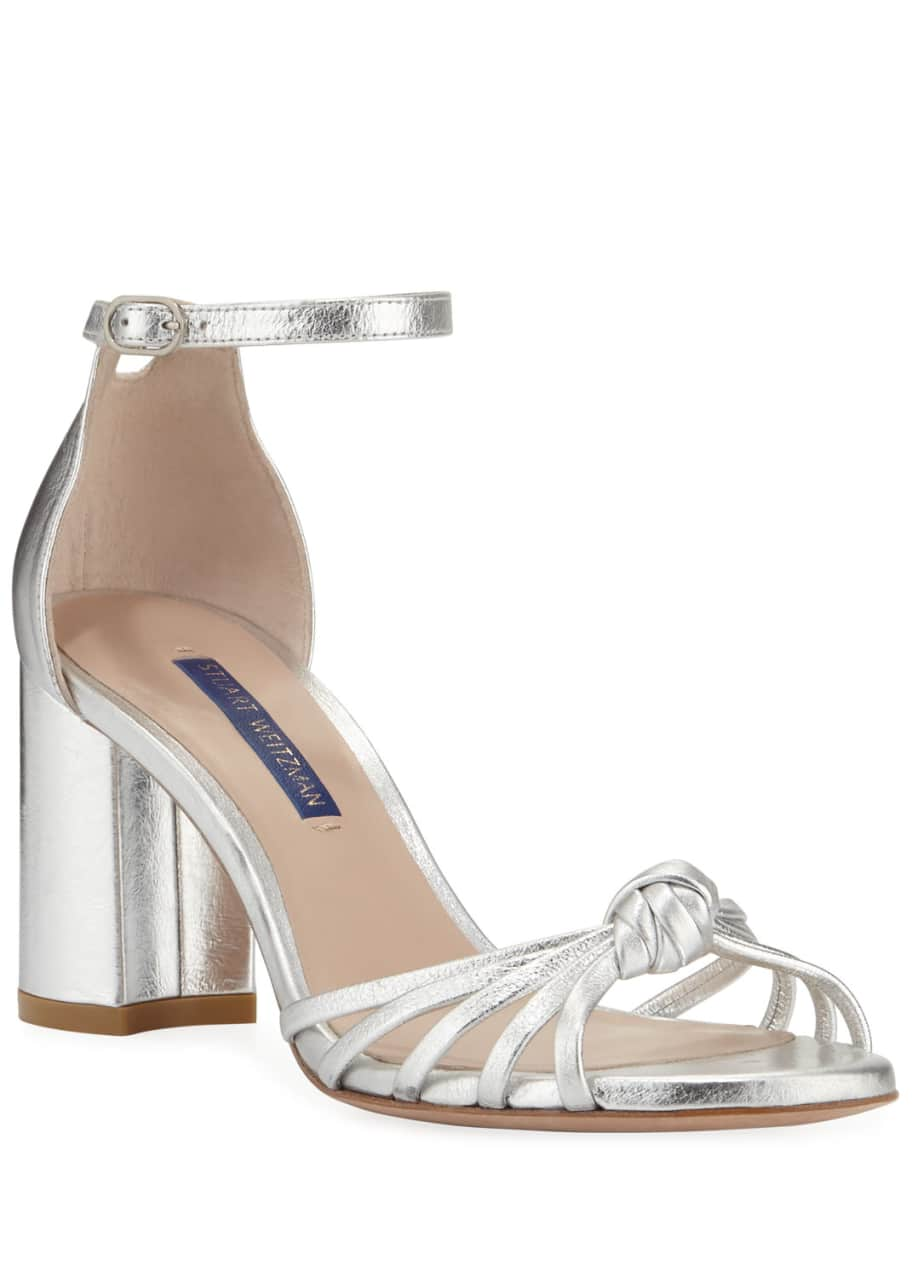 Stuart Weitzman Sutton Metallic Block-Heel Sandals - Bergdorf Goodman