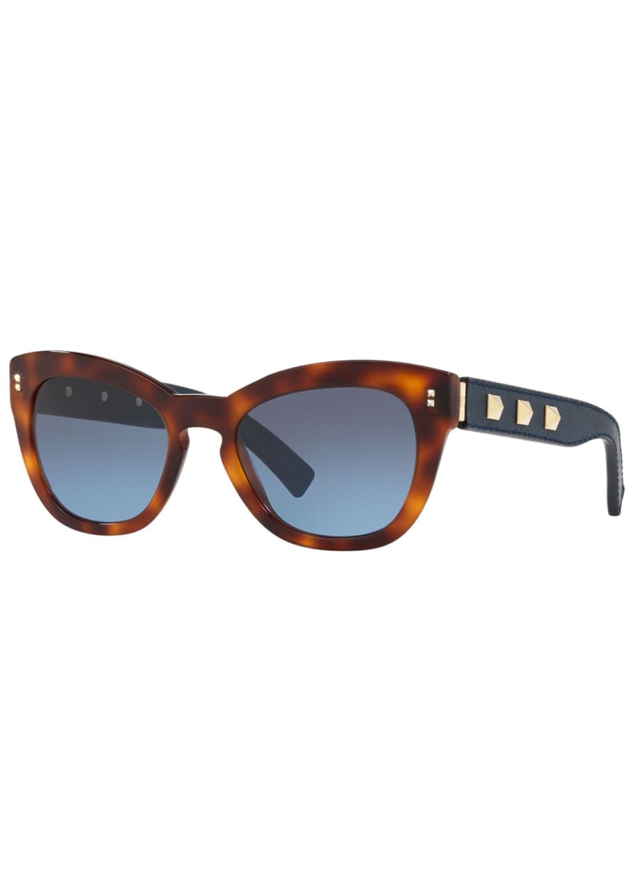 Image 1 of 1: Rockstud Acetate Butterfly Sunglasses w/ Leather Wrapped Arms