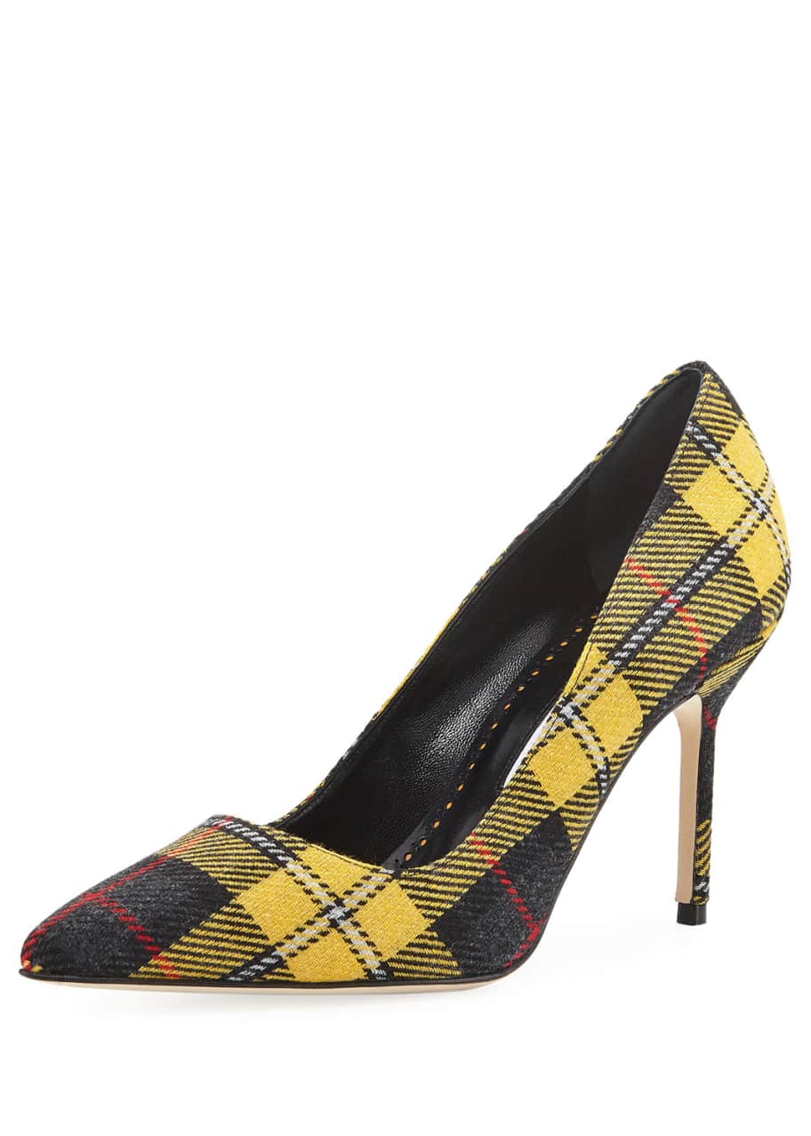 Manolo Blahnik Plaid Flannel Pointed Pumps Bergdorf Goodman