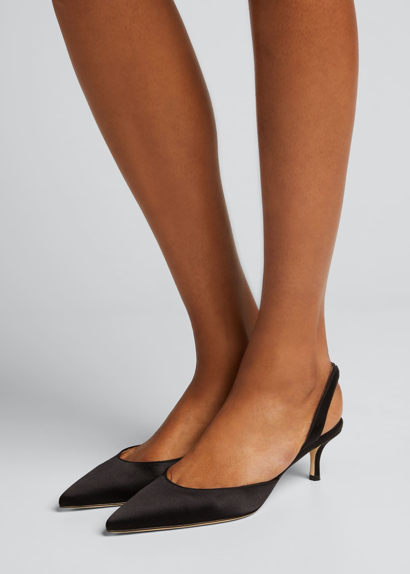 Manolo Blahnik Carolyne Satin Low Heel Slingback Pumps Black Bergdorf Goodman 