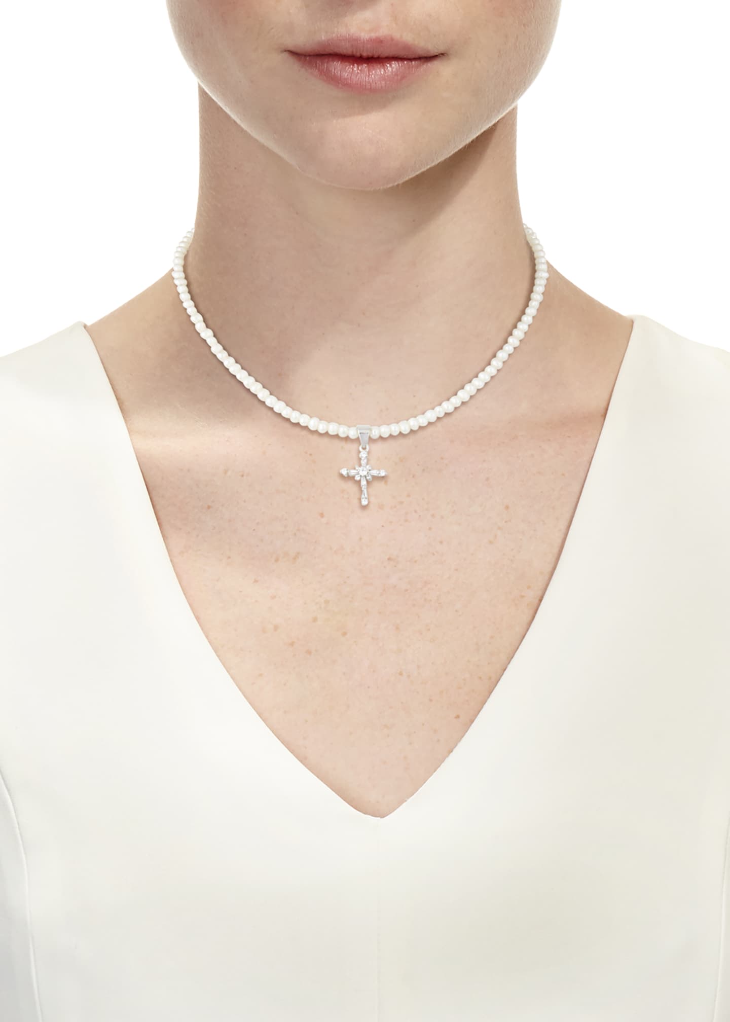 Pearl Necklace with Silver Cross