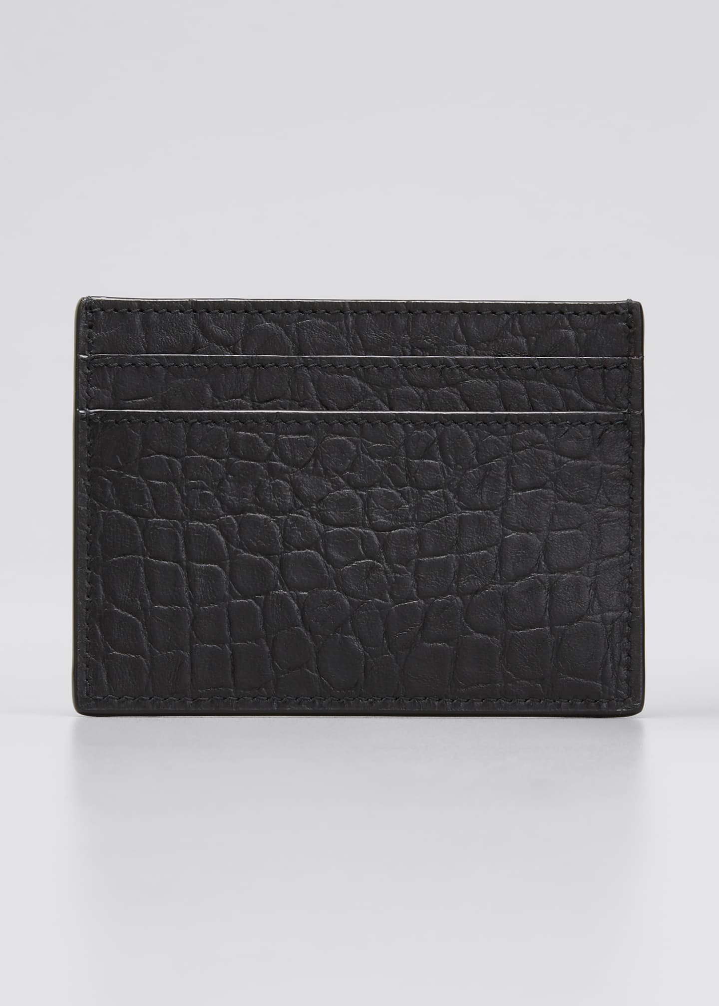 Saint Laurent YSL Monogram Croc-Embossed Leather Card Case, Black