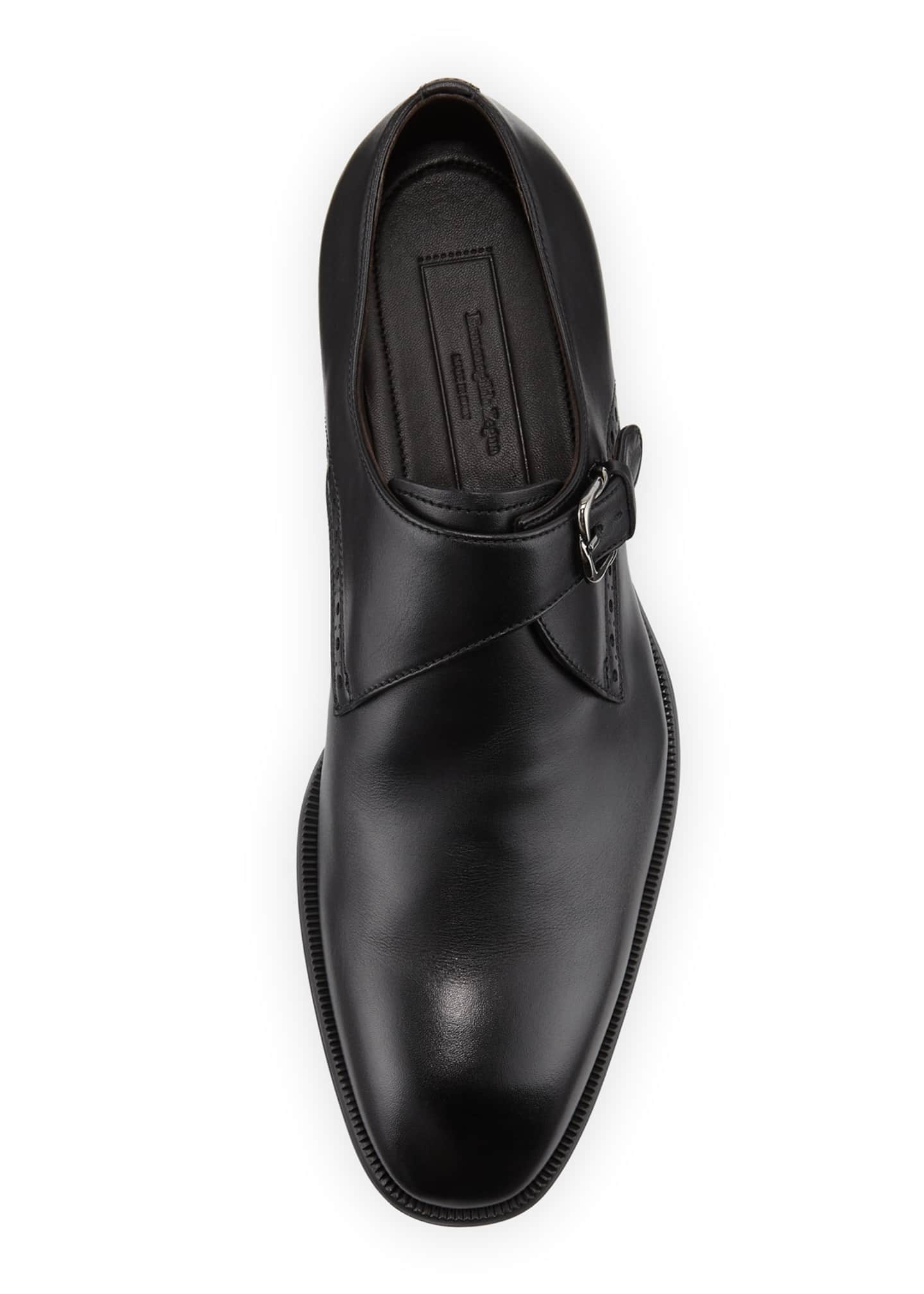 Ermenegildo Zegna Men's Smooth Leather Single-monk Slip-on Shoes In Black