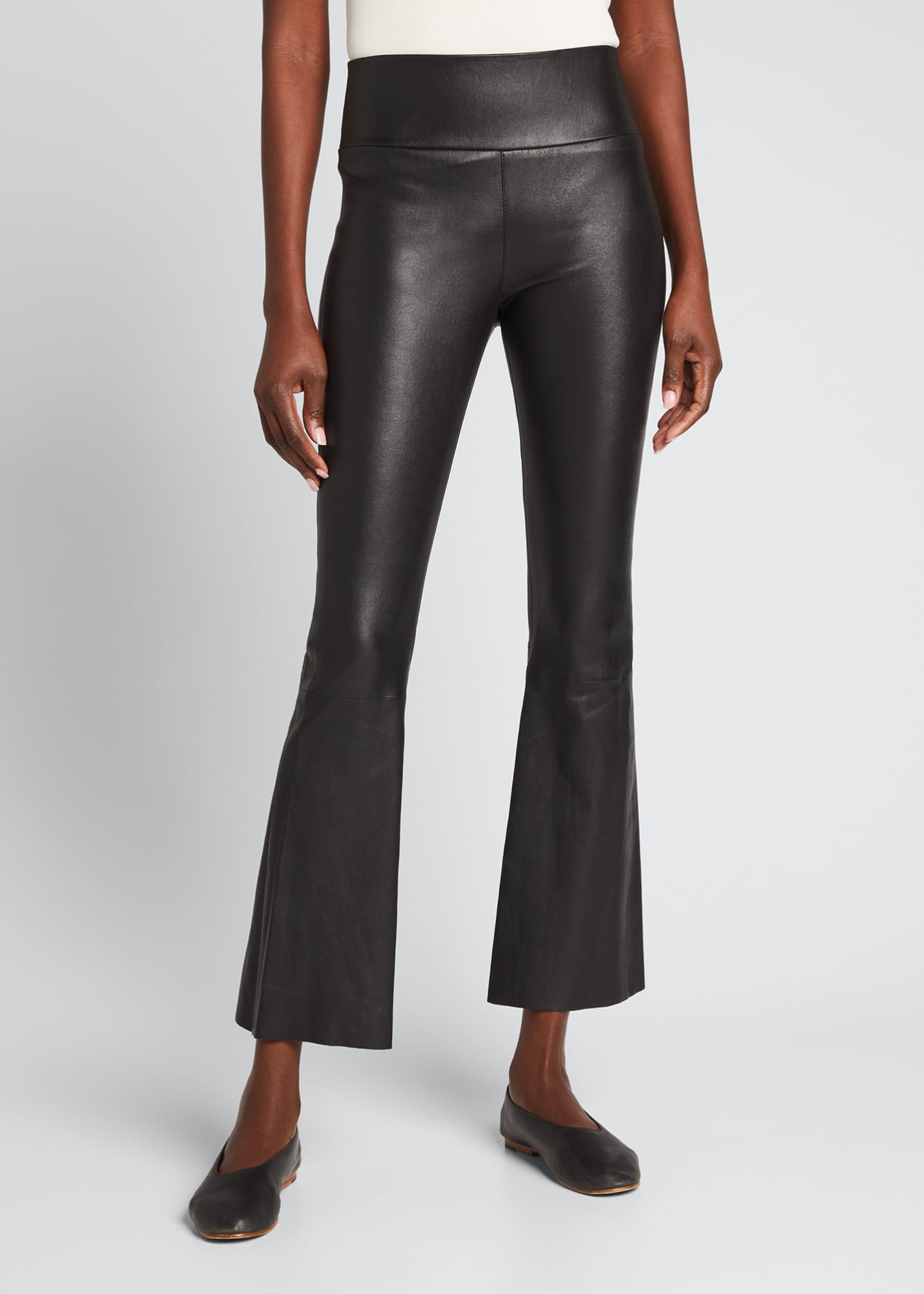 SPRWMN HighWaist FlareLeg Cropped Leather Leggings Bergdorf Goodman
