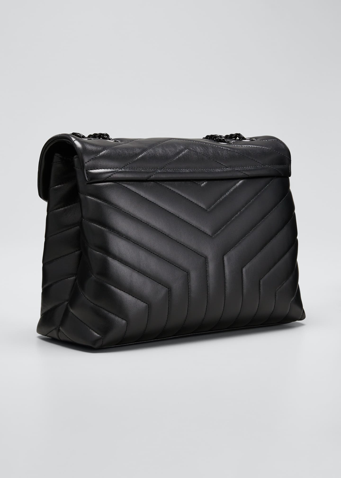 Saint Laurent Loulou Medium YSL Matelasse Calfskin FlapTop Shoulder Bag, Matte Black Hardware