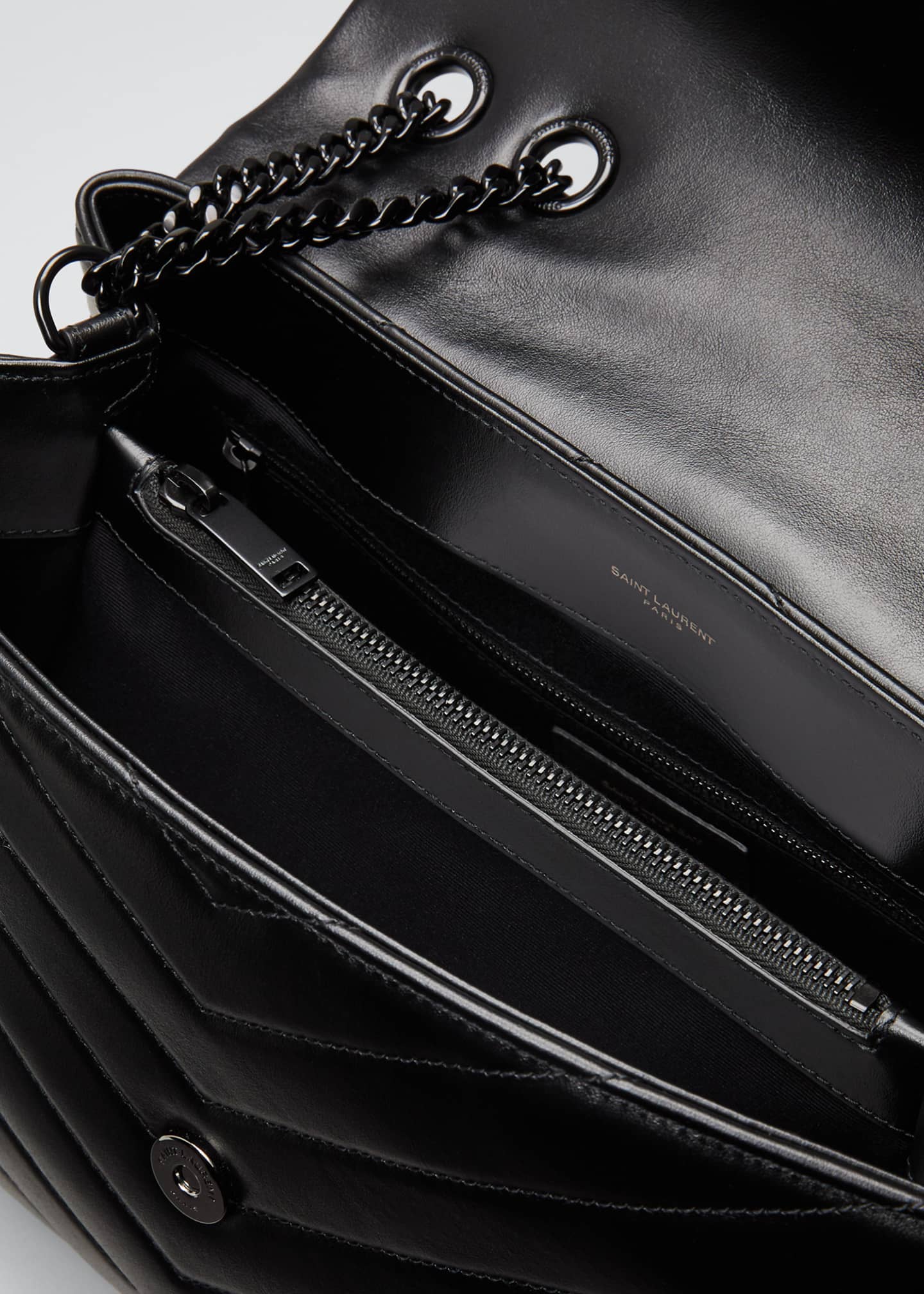 Saint Laurent Loulou Medium YSL Matelasse Calfskin FlapTop Shoulder Bag, Matte Black Hardware