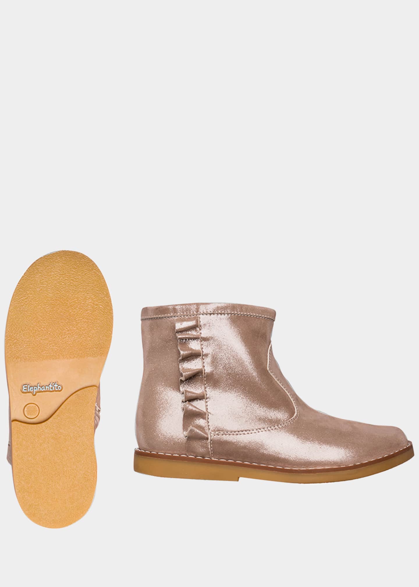 Elephantito Girl s Ruffle Trim Metallic Leather Booties Kids