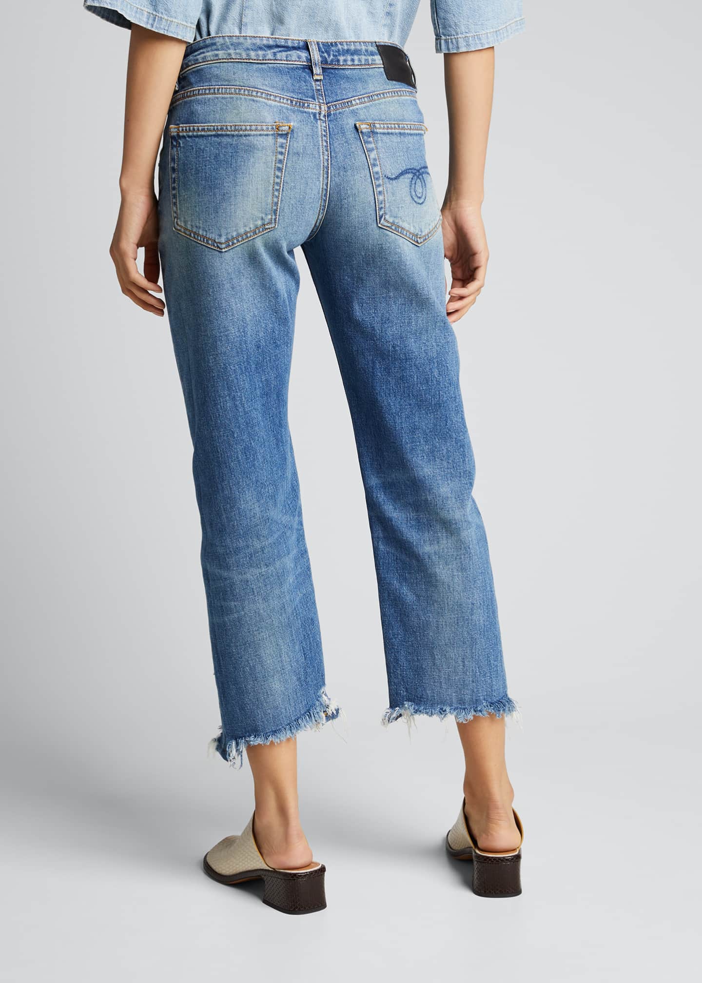 R13 Boy Straight Cropped Jeans w/ Ripped Hem Bergdorf Goodman
