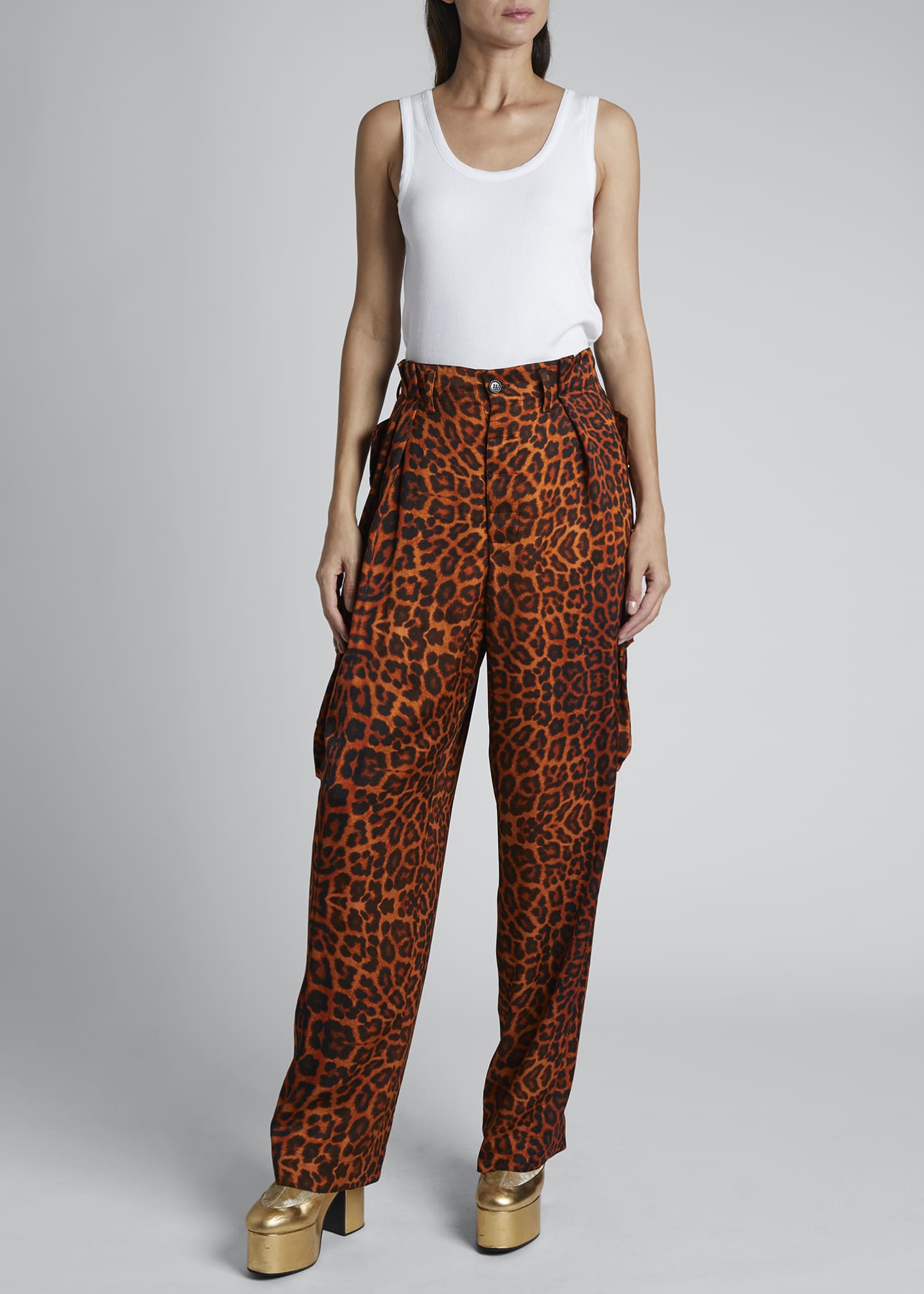 Dries Van Noten High Rise Pleated Leopard Cargo Pants