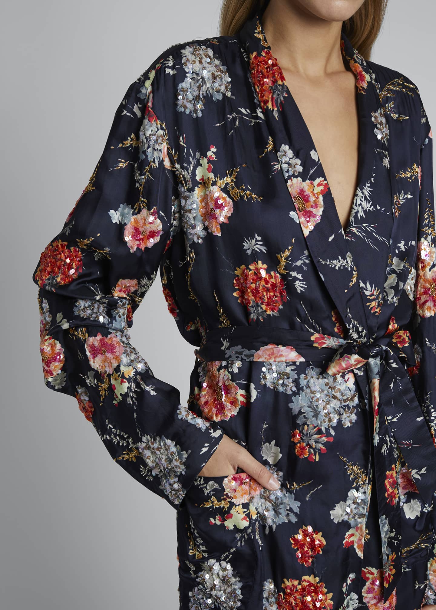 Dries Van Noten Charly Floral Tie-Front Robe Coat Image 3 of 3