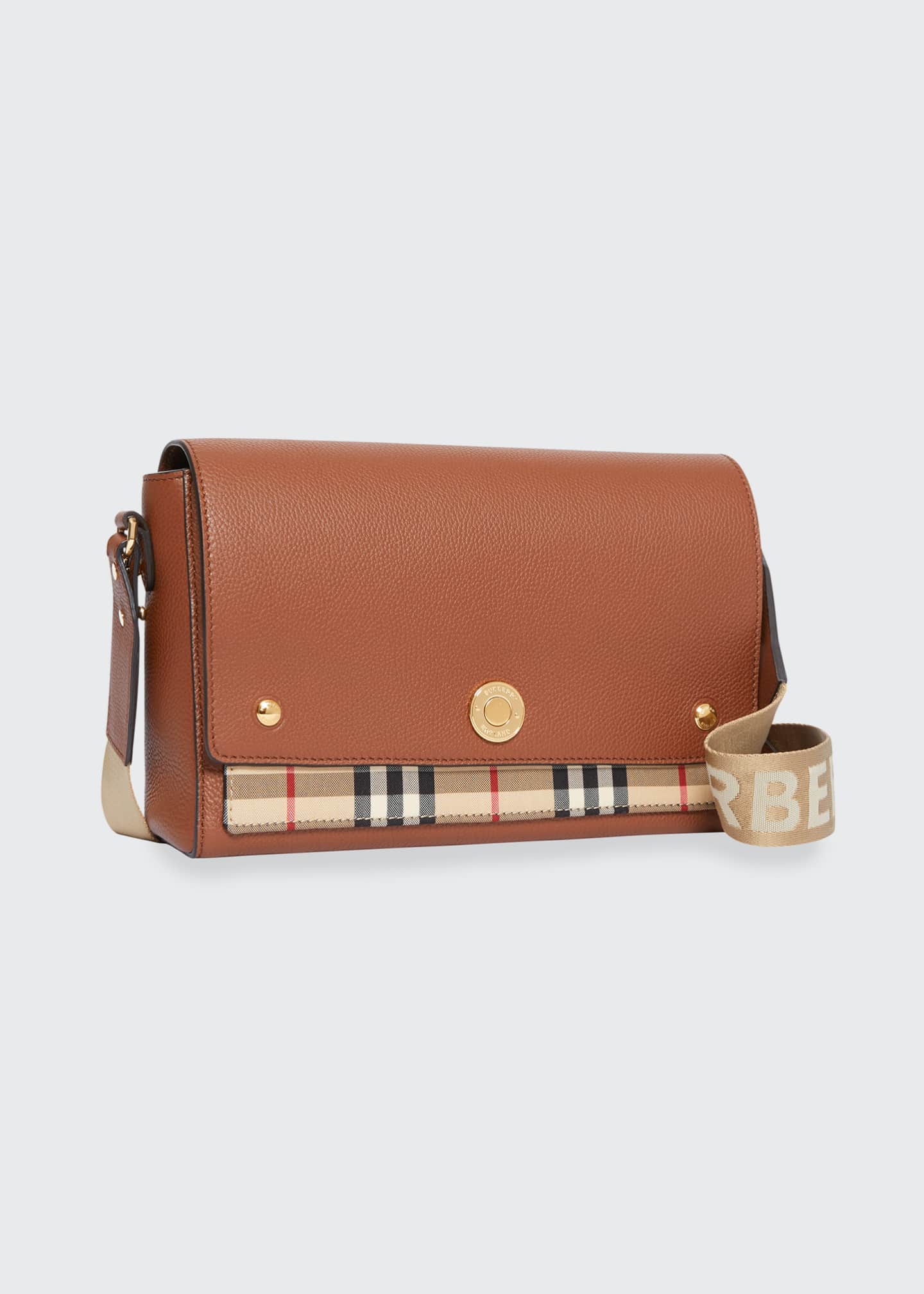 Burberry Note Medium Vintage Check & Leather Crossbody Bag with Logo