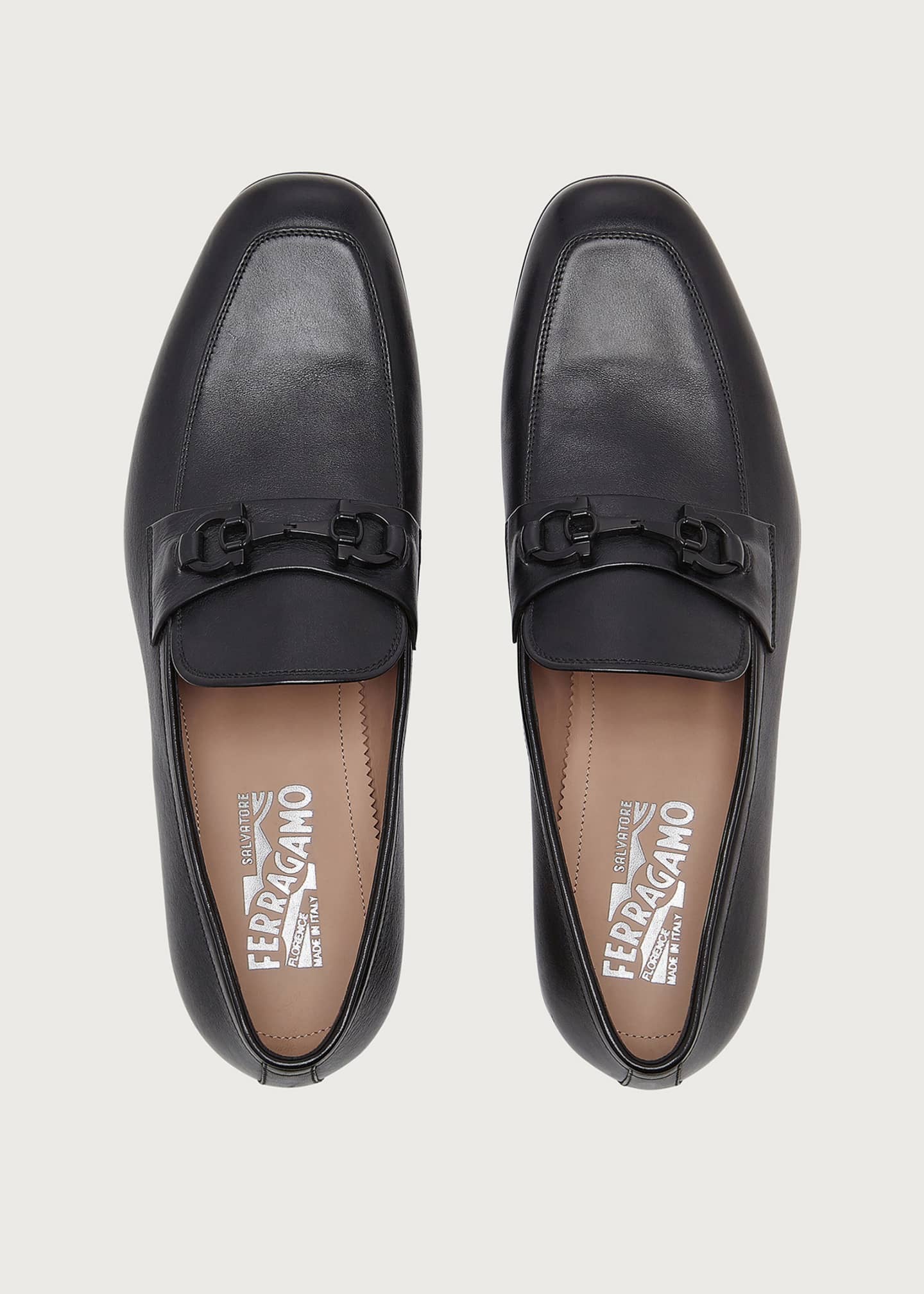 Ferragamo Men's Reno Leather Loafers with Matte Gancini Bit Bergdorf