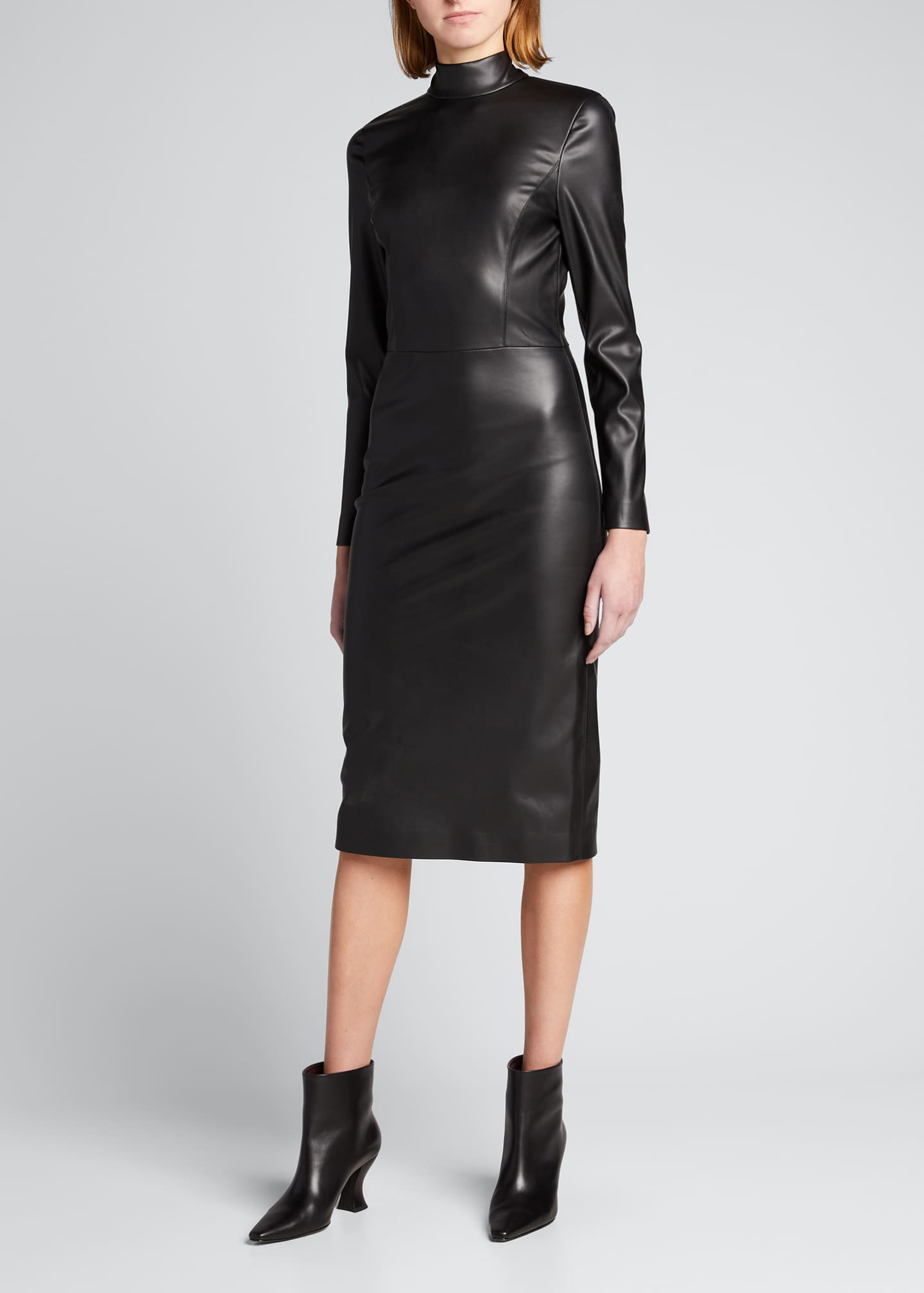 Alice + Olivia Delora Faux-Leather Mock-Neck Open-Back Dress - Bergdorf ...