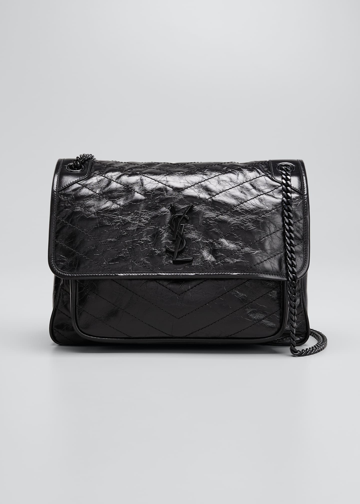 Saint Laurent Niki Large Crinkled Calf FlapTop Shoulder Bag Bergdorf
