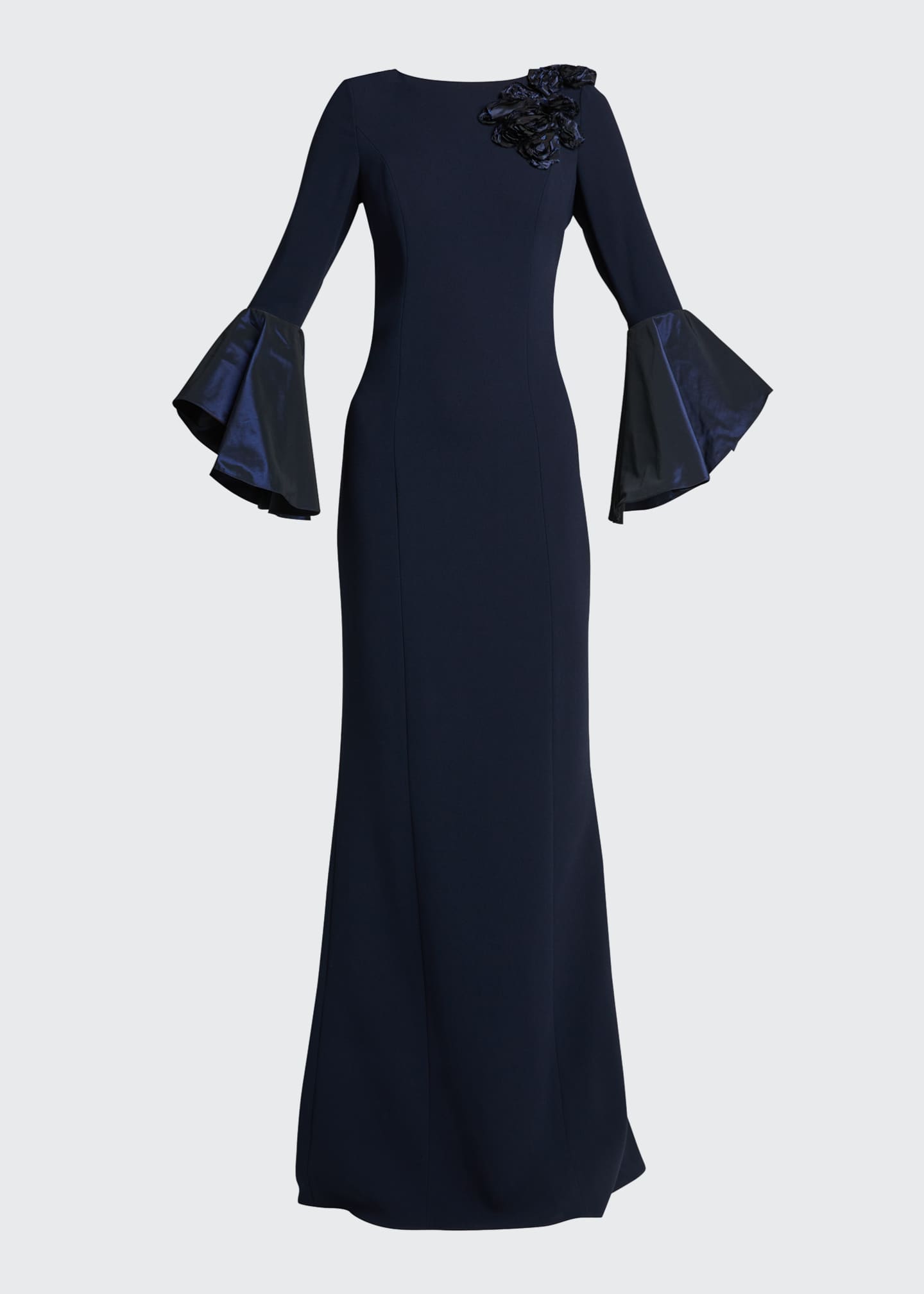 Rickie Freeman for Teri Jon Taffeta Trumpet Sleeve Crepe Column Gown ...