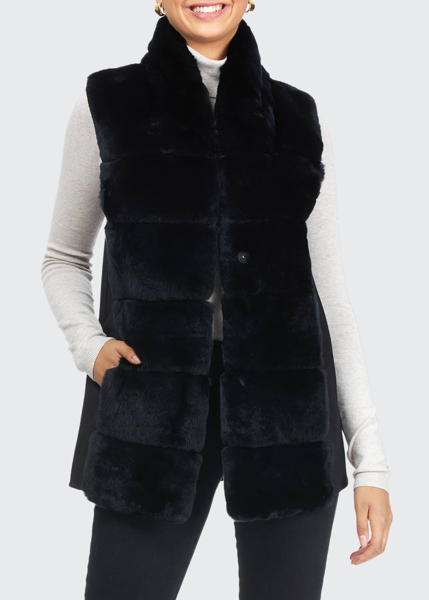 Gorski Reversible Rex Rabbit Vest with Wool Back and Belt - Bergdorf ...
