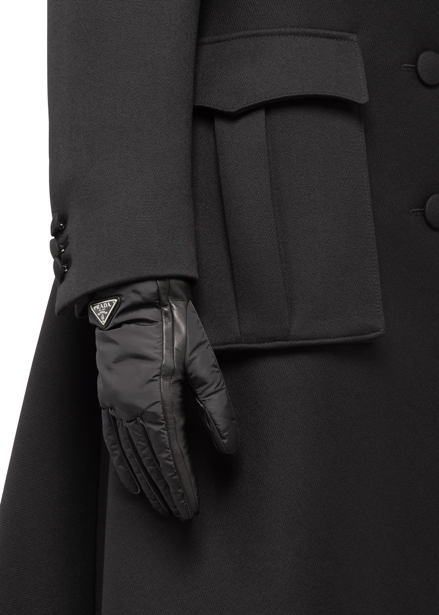 Hoes uitlaat Selectiekader Prada Nylon Leather Gloves w/ Triangle Logo - Bergdorf Goodman