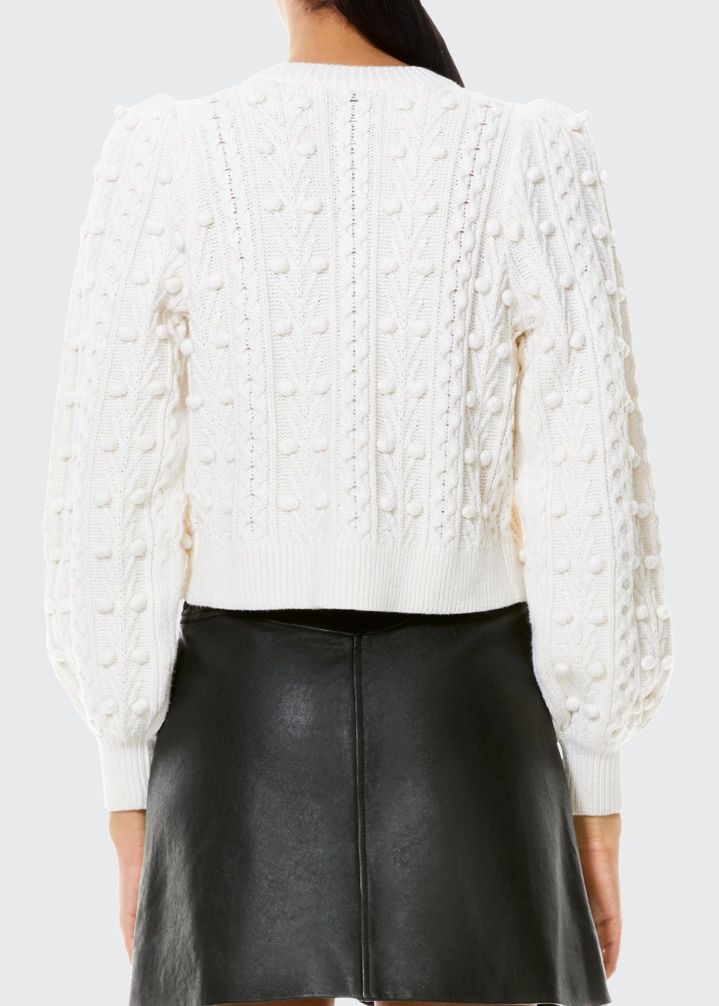 ALICE + OLIVIA Kitty Puff-Sleeve Bauble Knit Sweater with Bows ...