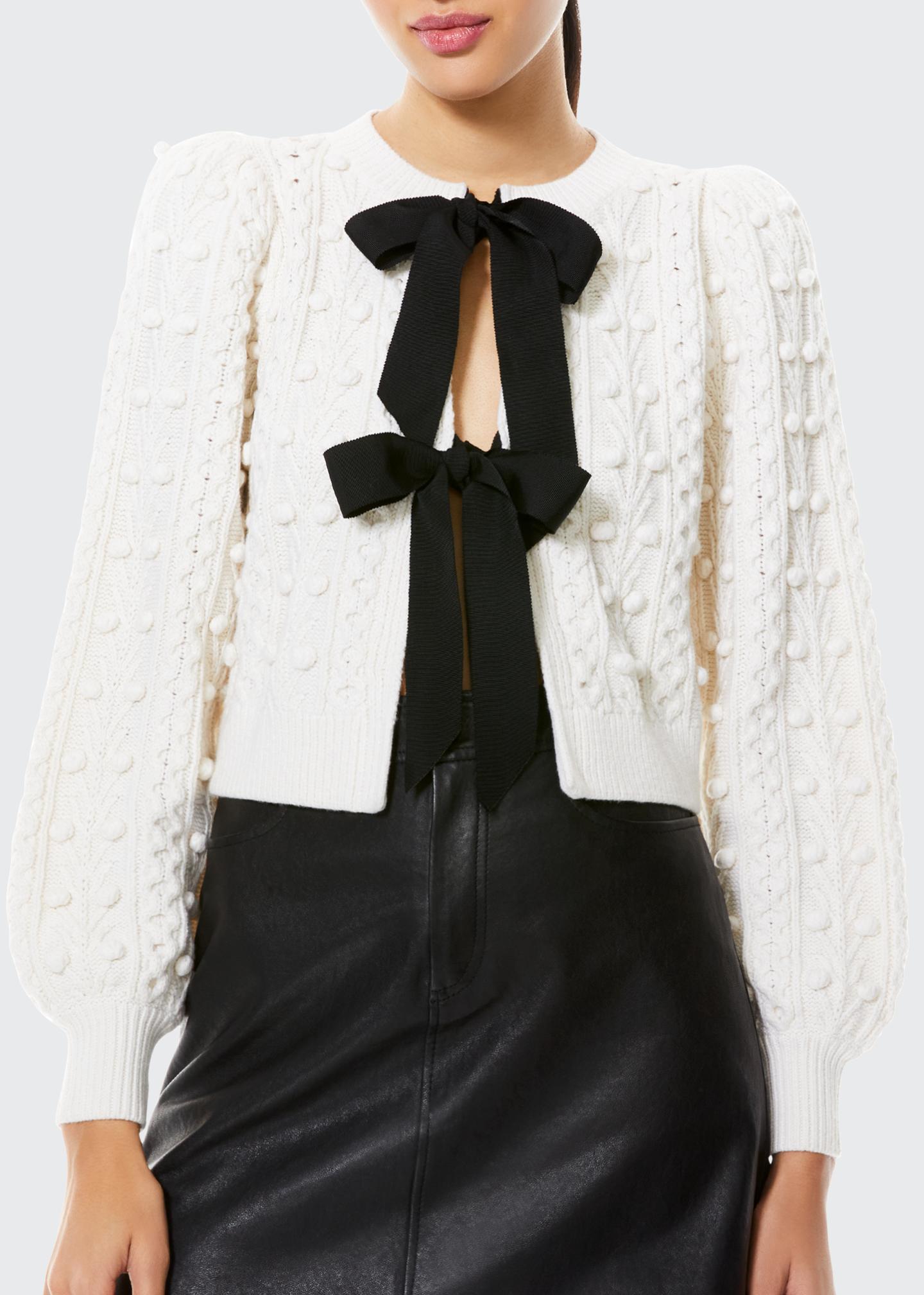 ALICE + OLIVIA Kitty Puff-Sleeve Bauble Knit Sweater with Bows ...
