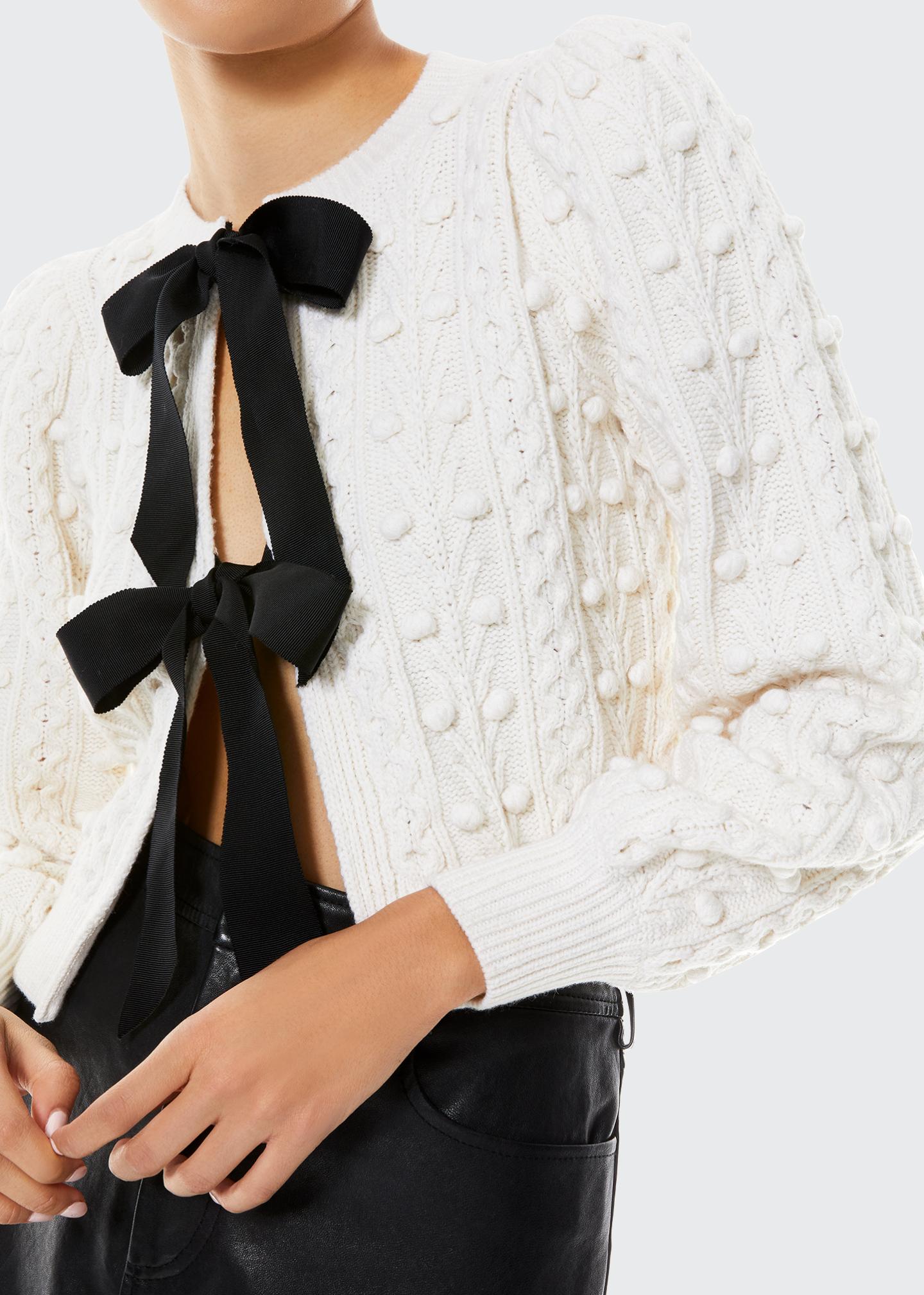 ALICE + OLIVIA Kitty Puff-Sleeve Bauble Knit Sweater with Bows ...