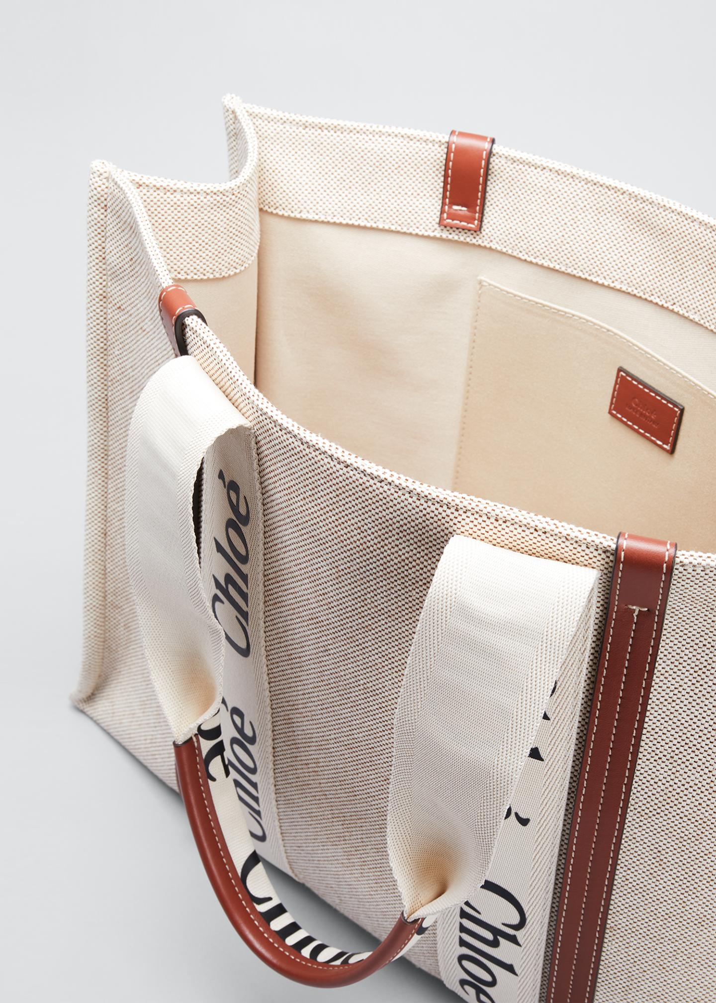 chloe woody large logo canvas shopper tote bag