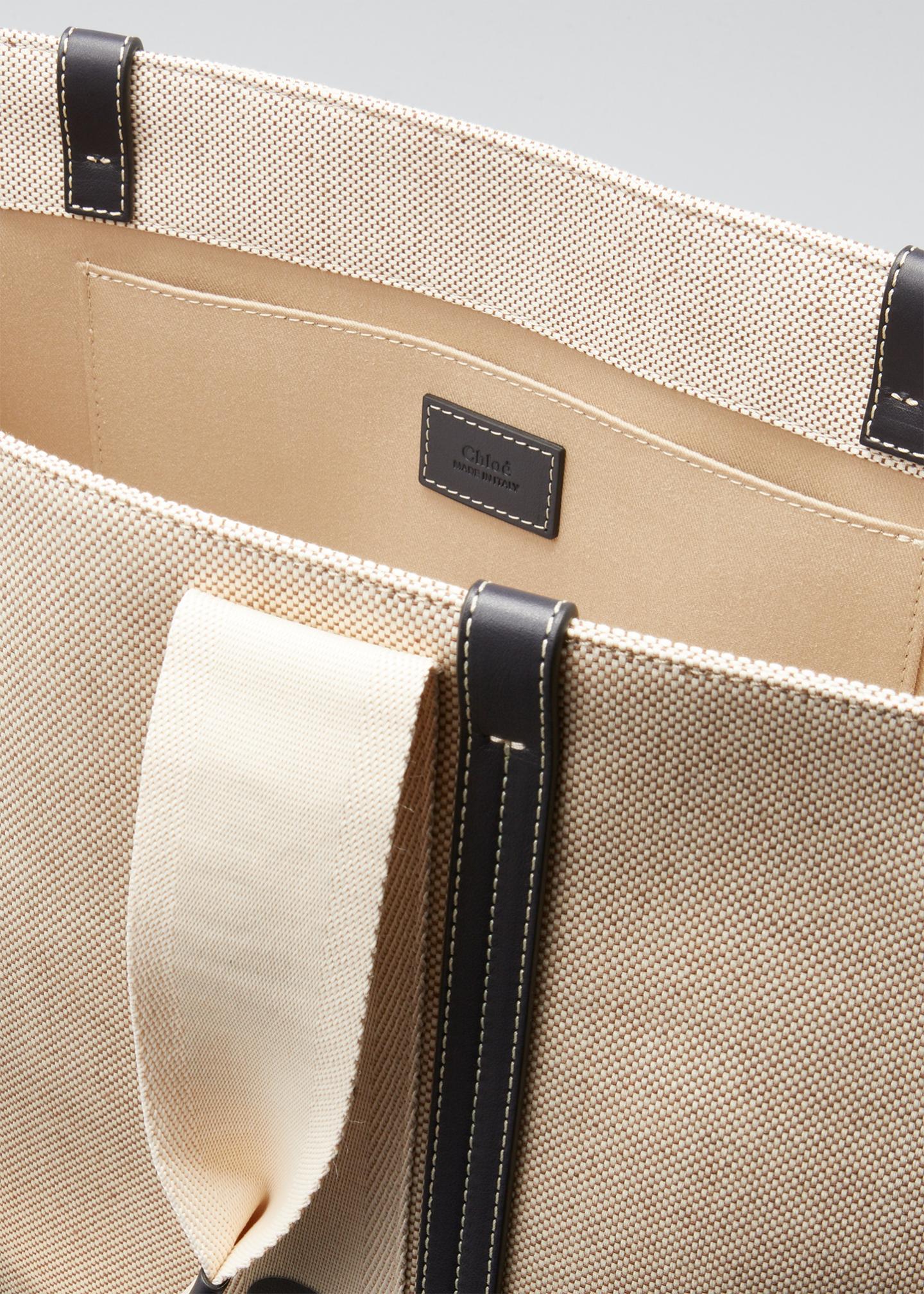 chloe woody large logo canvas shopper tote bag