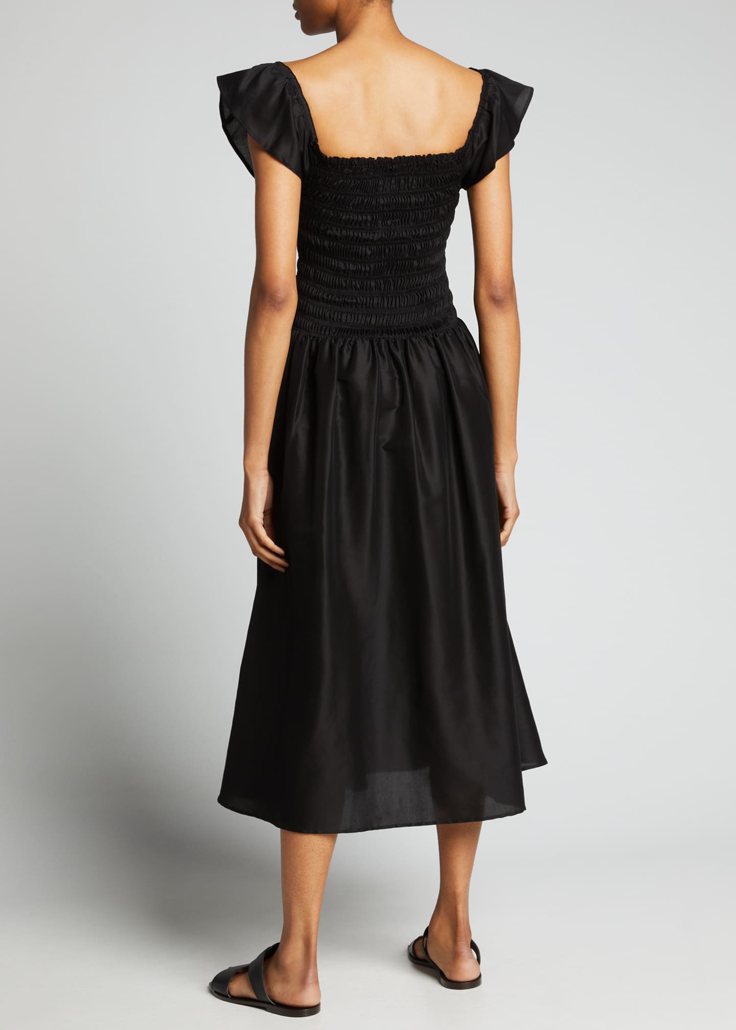 Toteme Smocked TeaLength Dress Bergdorf Goodman