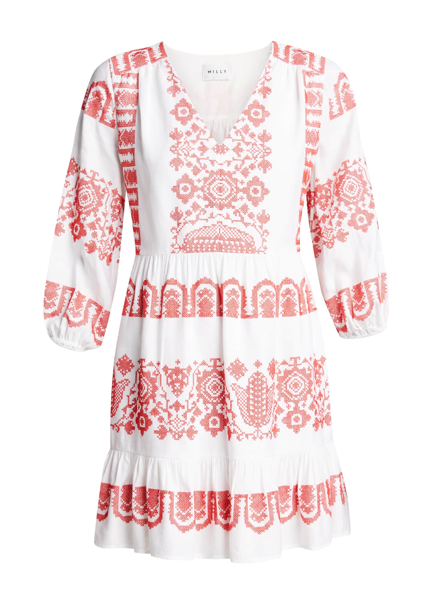 Milly Debbie Cross-Stitch Embroidery Dress - Bergdorf Goodman