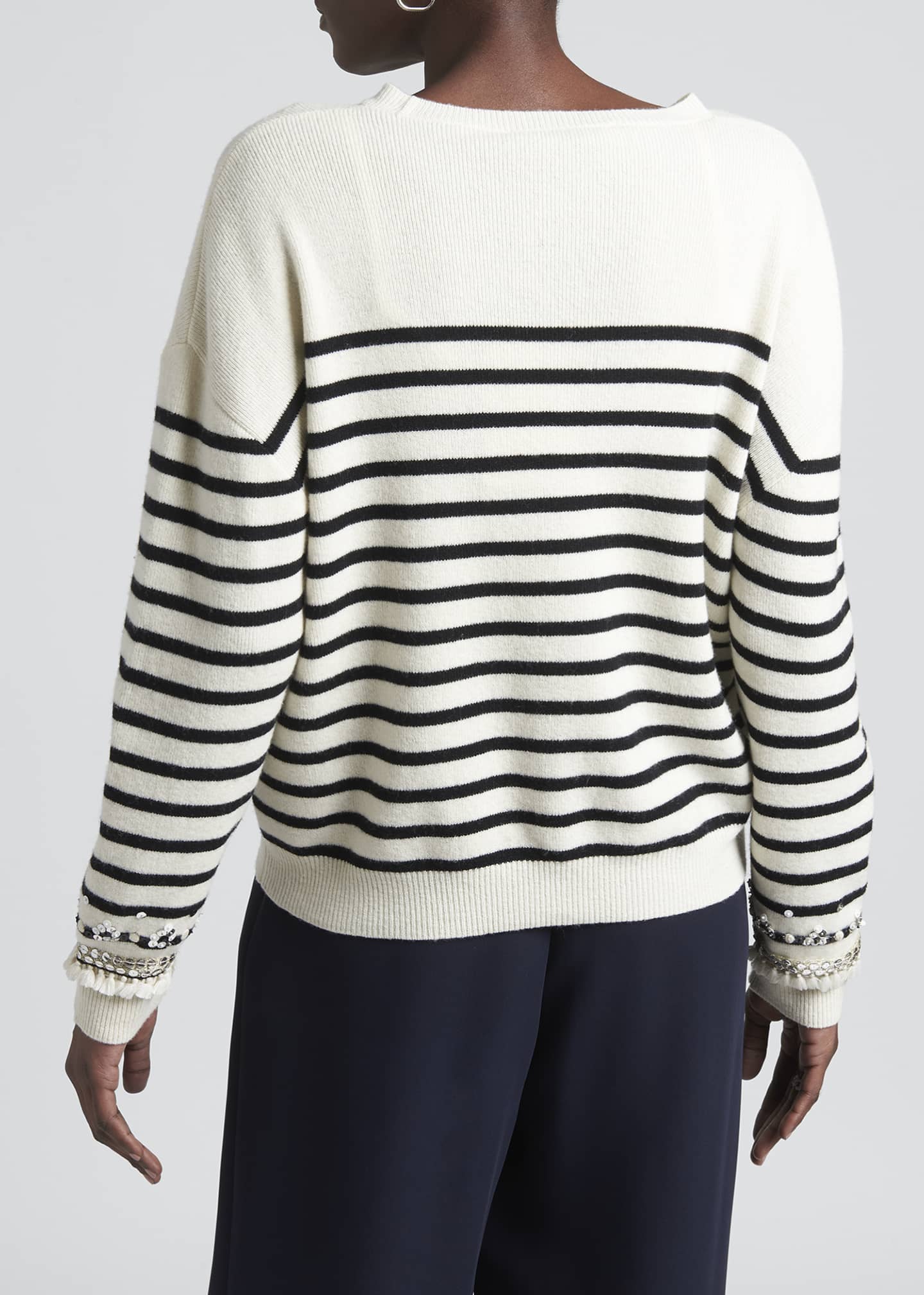 Valentino Striped Embroidered Wool-Blend Sweater - Bergdorf Goodman