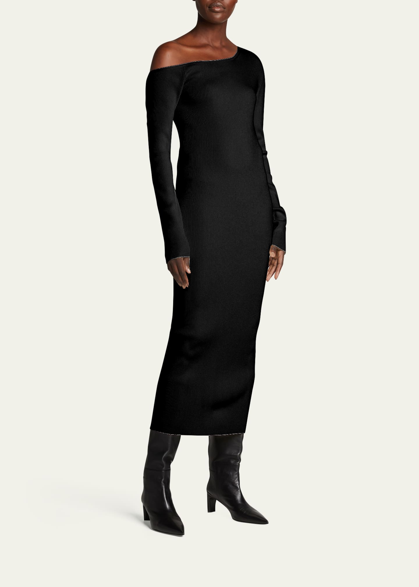 LAPOINTE Off-Shoulder Ribbed Midi Dress - Bergdorf Goodman